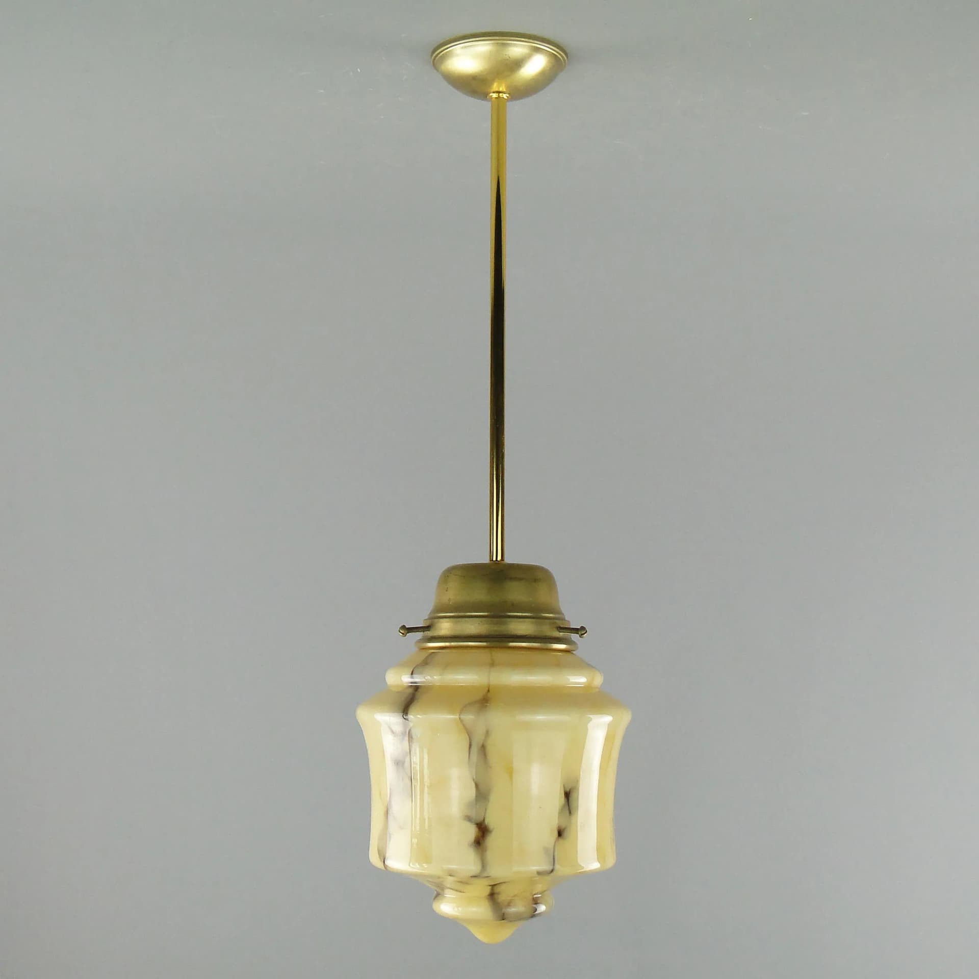 Pendant Lamp Art Deco, ivory white glass, brass, Poland, 1920s. - 163467