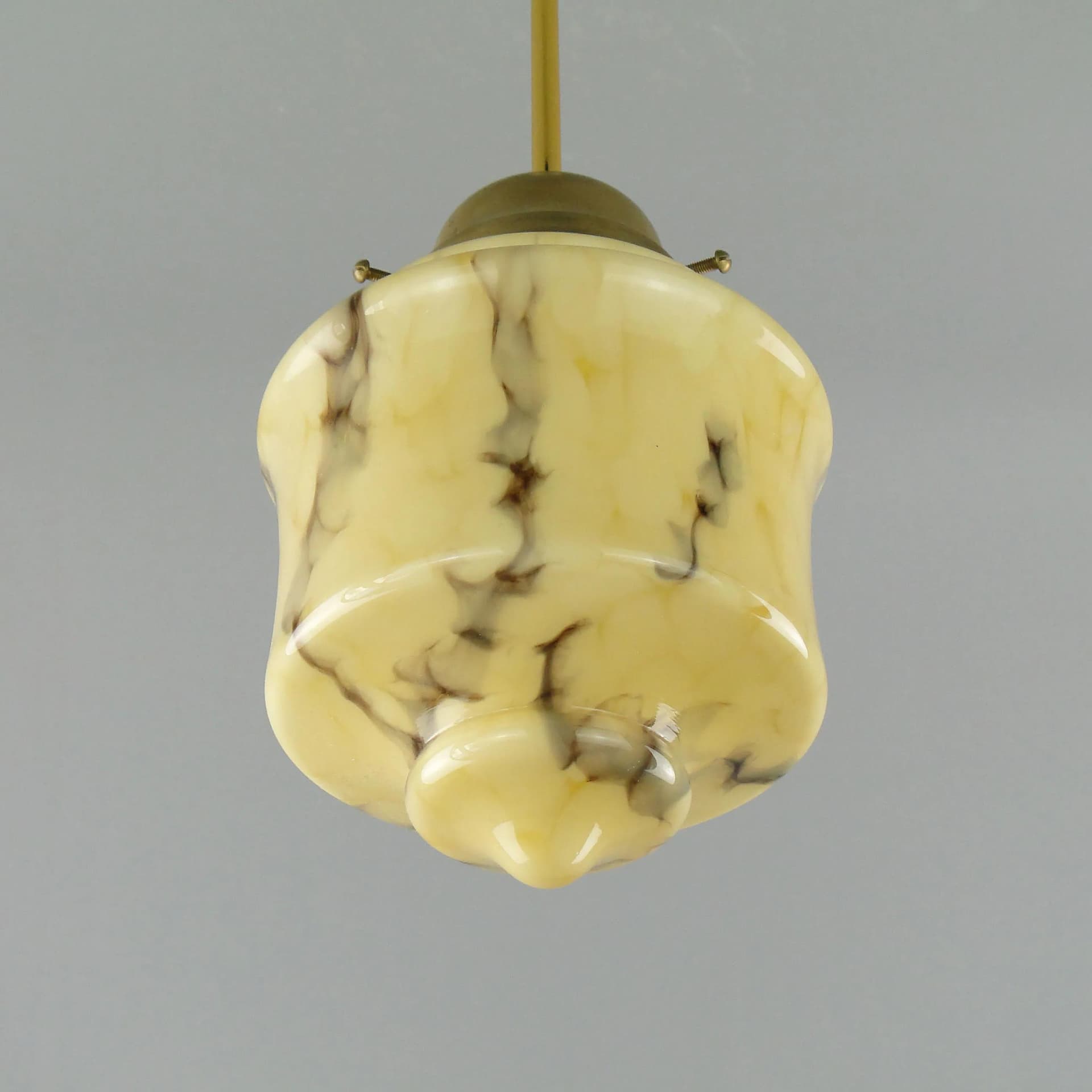 Pendant Lamp Art Deco, ivory white glass, brass, Poland, 1920s. - 163469