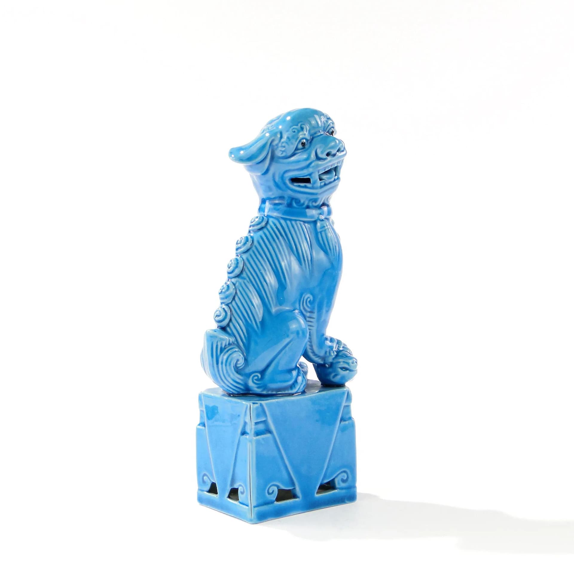 Figura Foo Dog, niebieska ceramika, Chiny, lata 70. - 163453