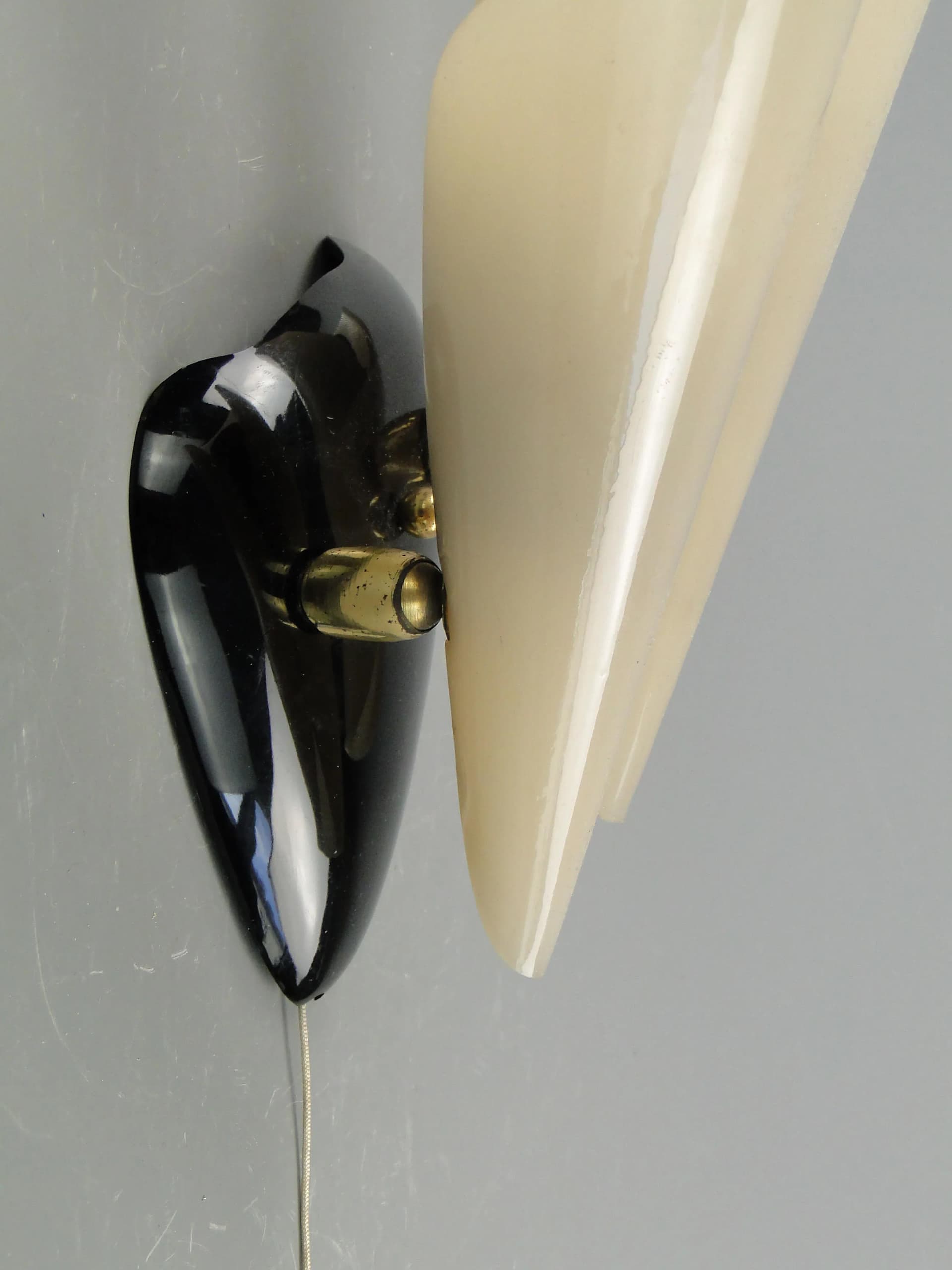 Two-arm wall sconce, cream brass, black plastic, Stilnovo, Italy, 1950s - 163444