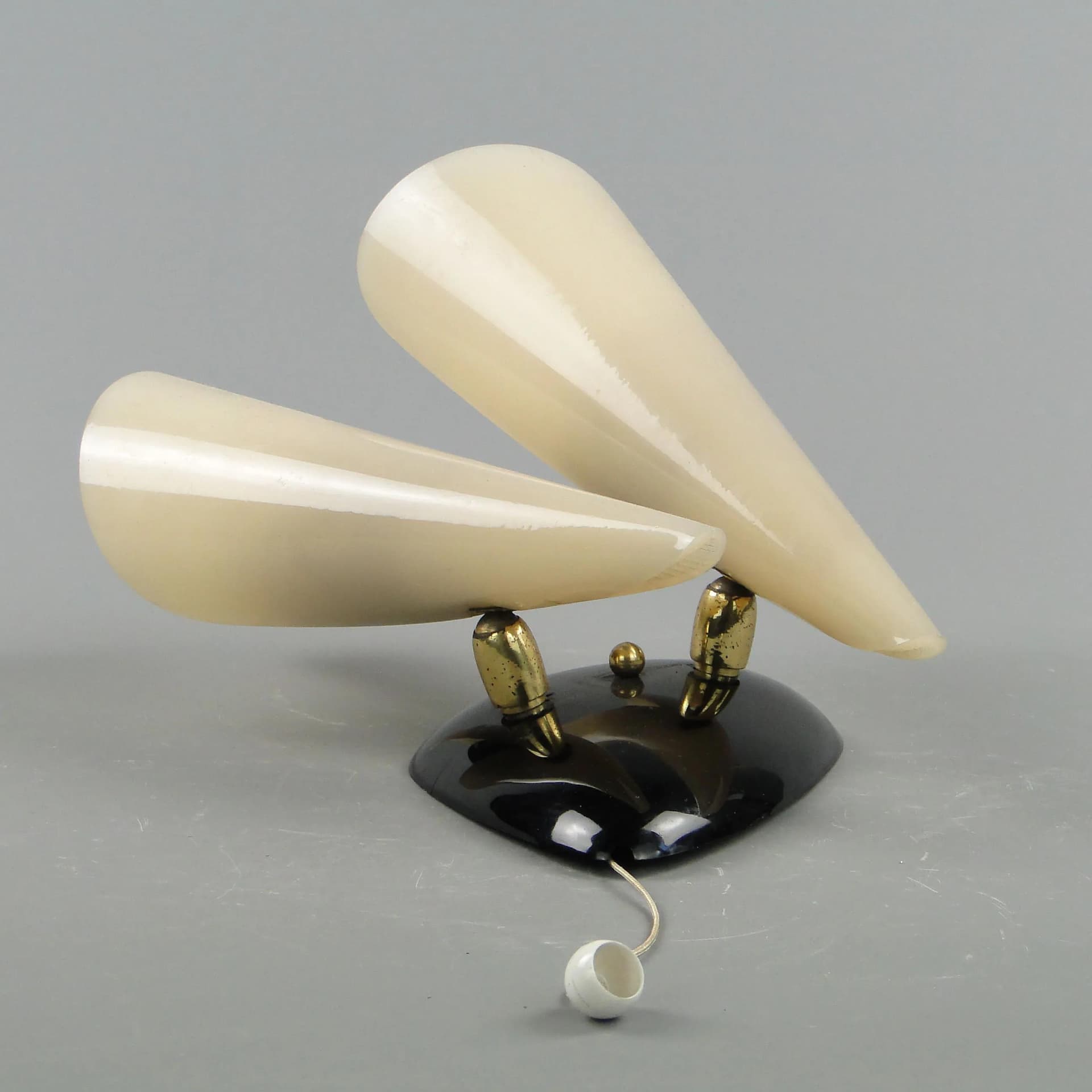 Two-arm wall sconce, cream brass, black plastic, Stilnovo, Italy, 1950s - 163450