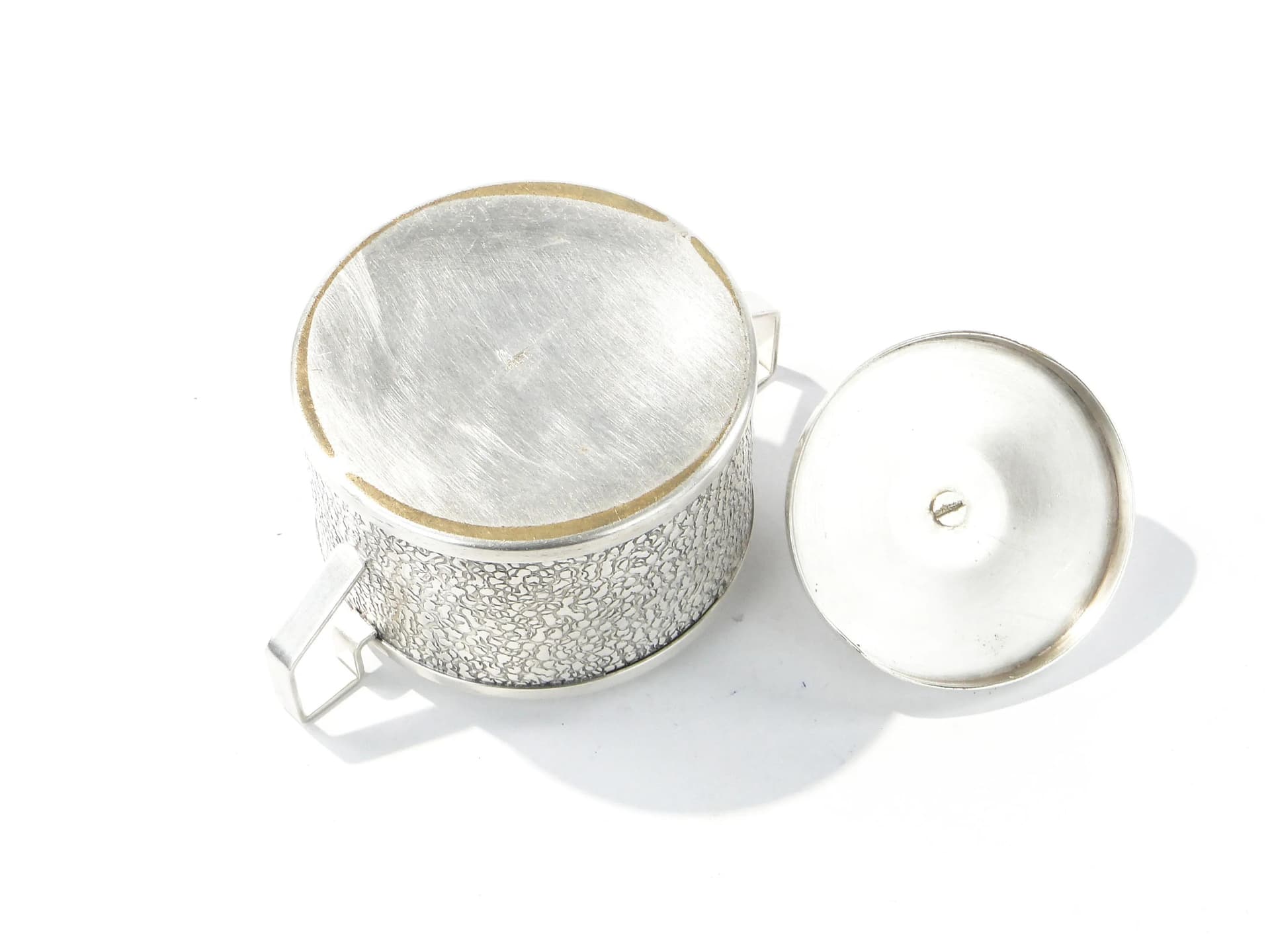 Modernist sugar bowl, silver brass, Hefra, Poland, 1960s. - 163431