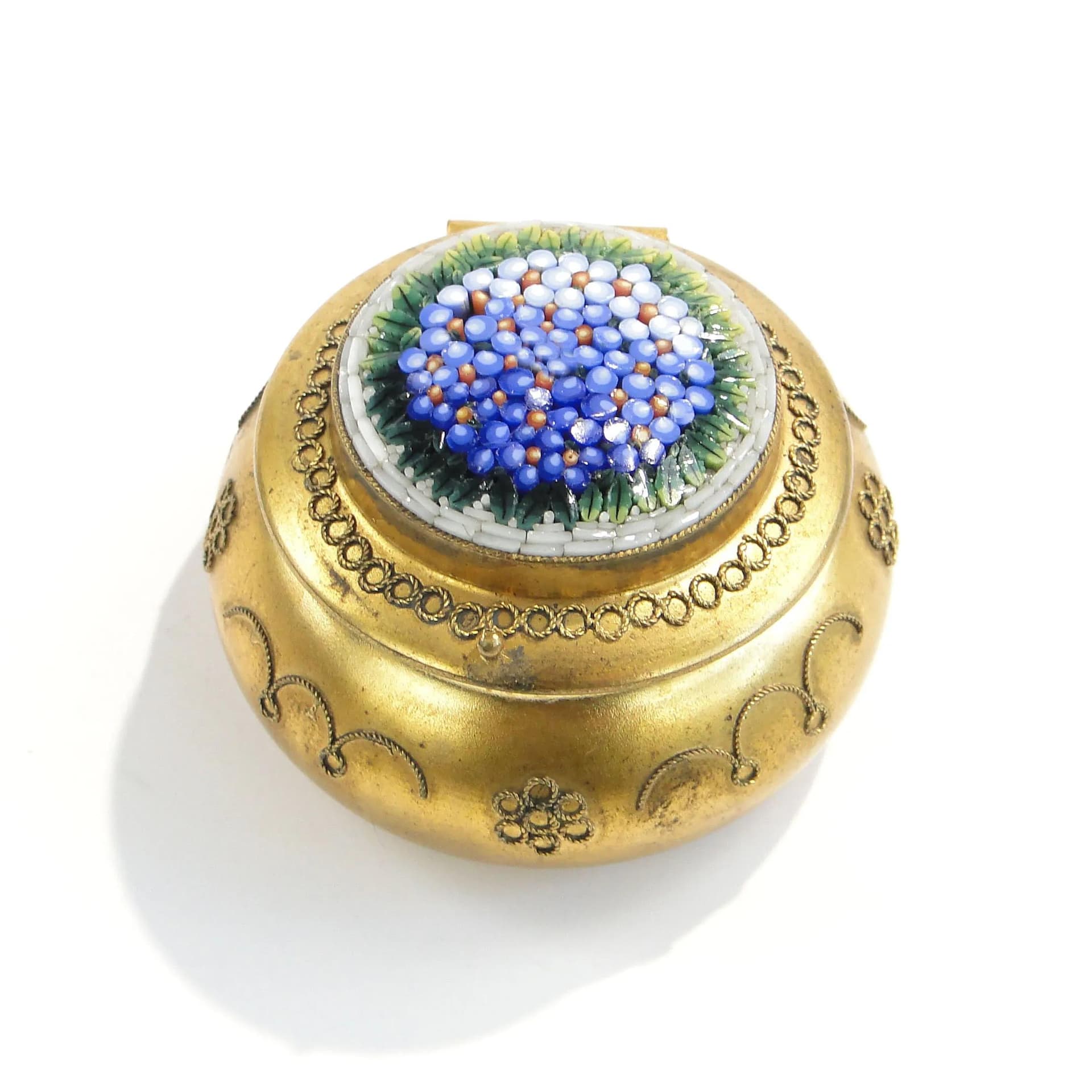 Pudełko Millefiori, multikolor, mosiądz, szkło, Włochy, XIX w. - 163409