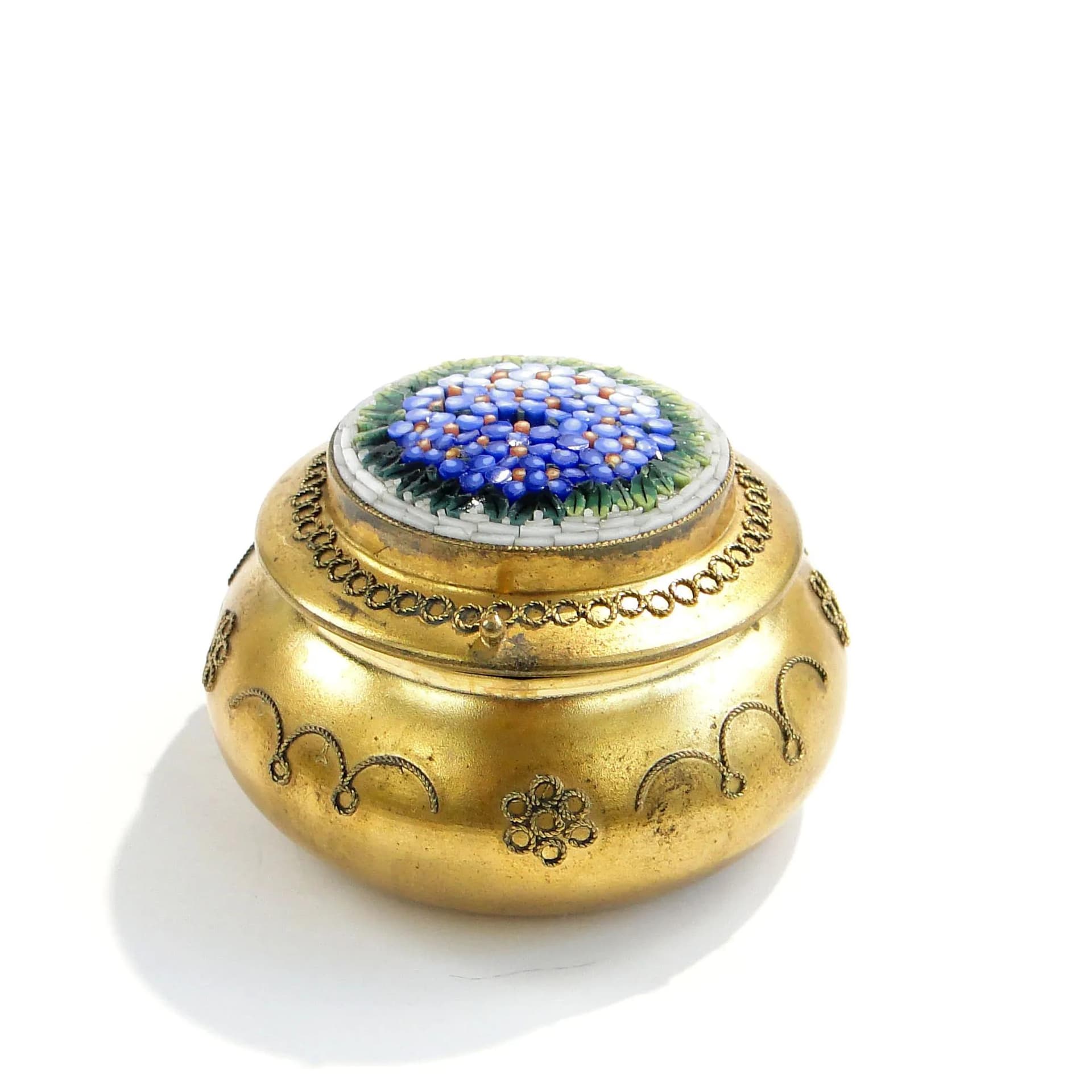 Pudełko Millefiori, multikolor, mosiądz, szkło, Włochy, XIX w. - 163410