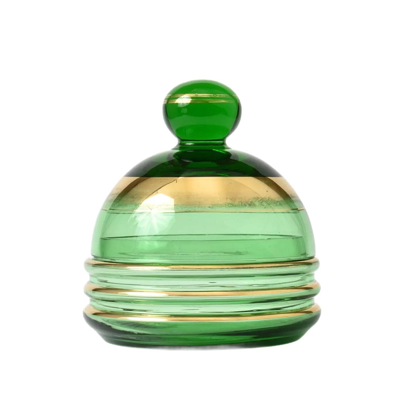 Puzderko art déco, zielony, szkło, De Rupel, Belgia, lata 30.