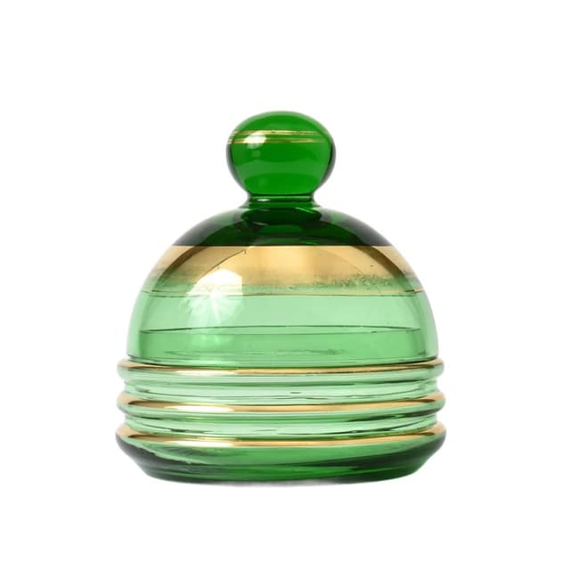 Puzderko art déco, zielony, szkło, De Rupel, Belgia, lata 30. - WYMIARY