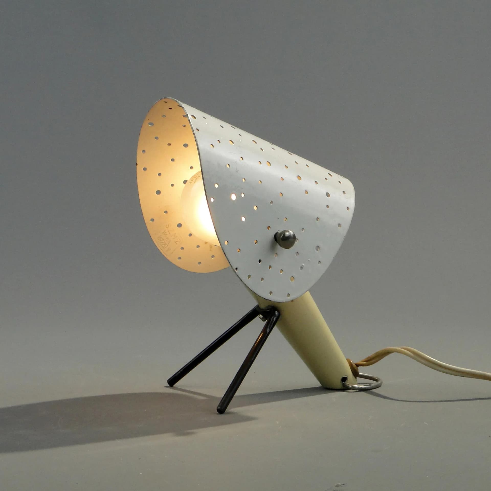 Table-wall lamp, ivory white metal, black metal accents, by A. Gałecki, Poland, 1960s - 163387