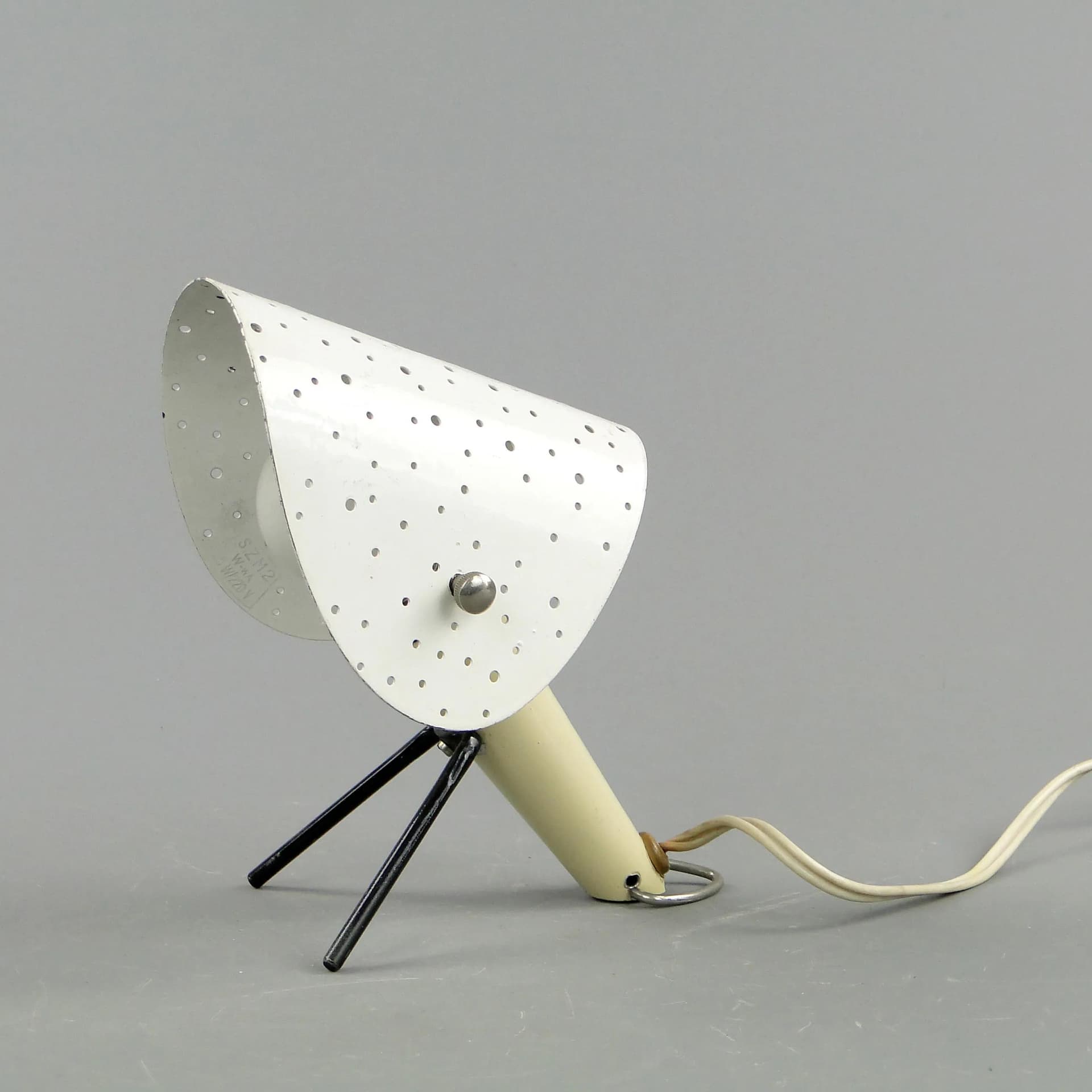 Table-wall lamp, ivory white metal, black metal accents, by A. Gałecki, Poland, 1960s - 163383