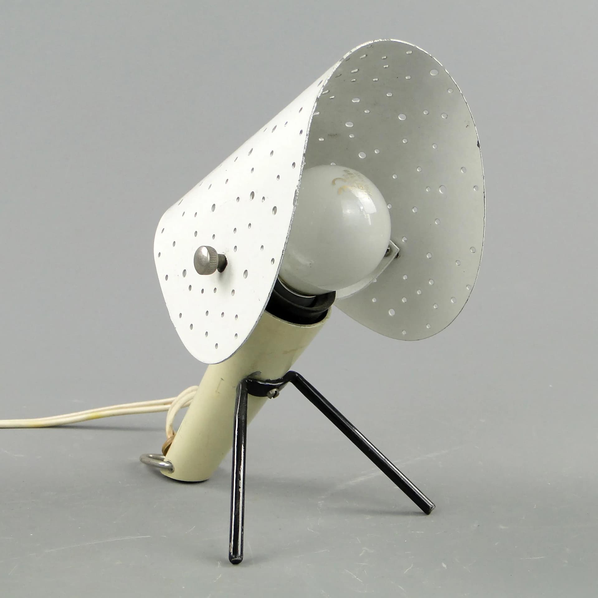 Table-wall lamp, ivory white metal, black metal accents, by A. Gałecki, Poland, 1960s - 163382