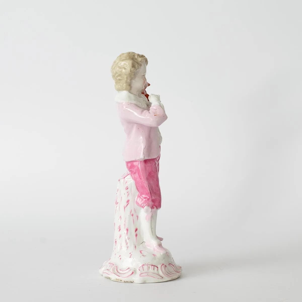 Figurka chłopca z wiewiórką, biały, różowy, porcelana, Schmeisser Porzellan Manufaktur, Niemcy, XIX w. - 161627