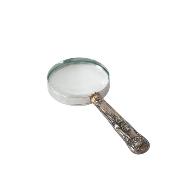Lupa, szkło przezroczyste, srebro szare, Wielka Brytania, początek XX w. - WYMIARY