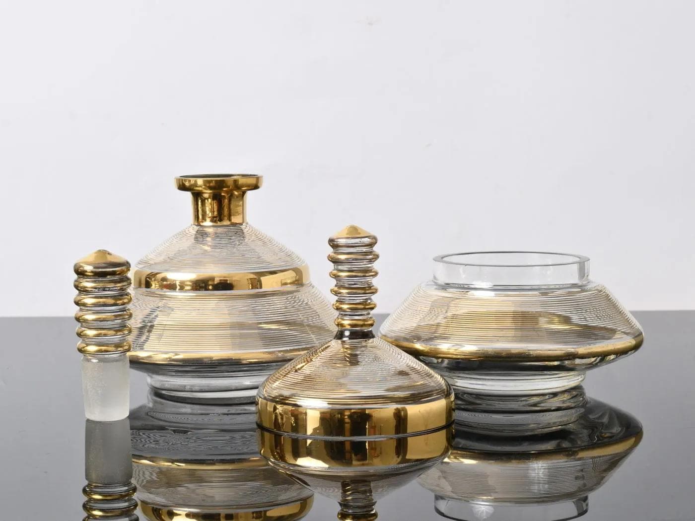 Zestaw toaletowy art déco, szkło transparentne, Rupel Boom, Belgia, lata 30. - 161582