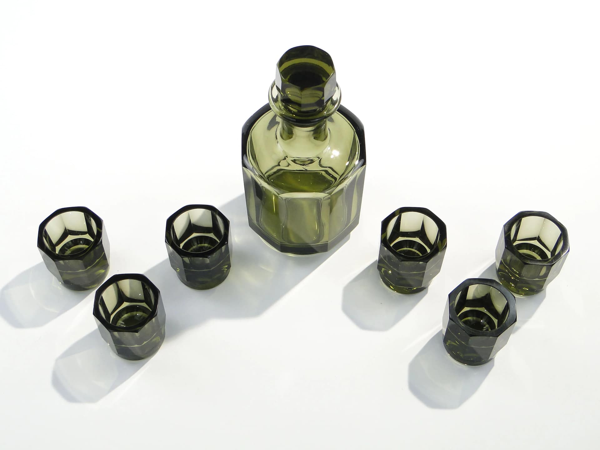 Liqueur set Art Deco, olive, crystal, Moser, Czech Republic, 1930s - 163340
