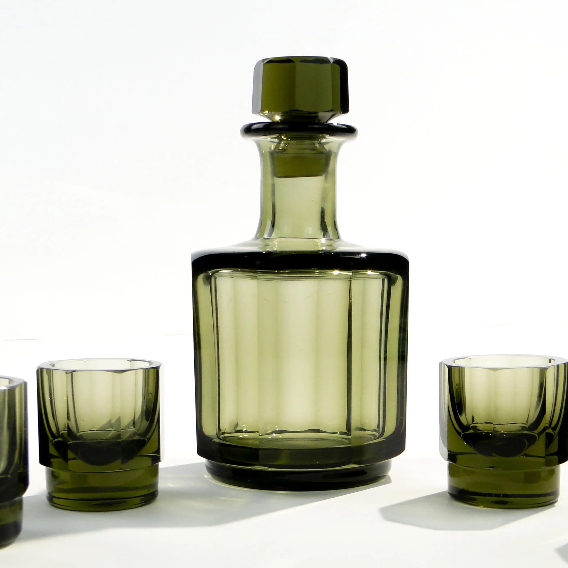 Liqueur set Art Deco, olive, crystal, Moser, Czech Republic, 1930s - 163336