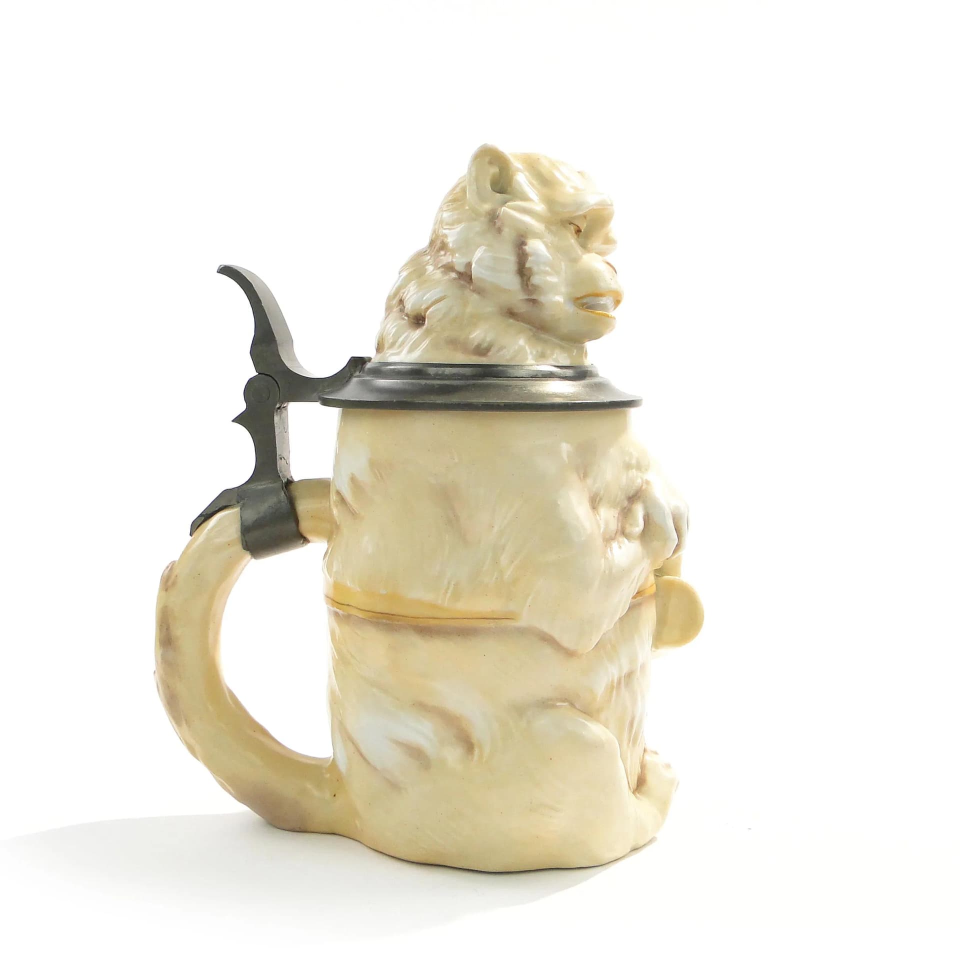 Figural beer stein, monkey, beige ceramic, Germany, early 20th c. - 163323