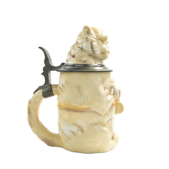 Figural beer stein, monkey, beige ceramic, Germany, early 20th c. - DIMENSION