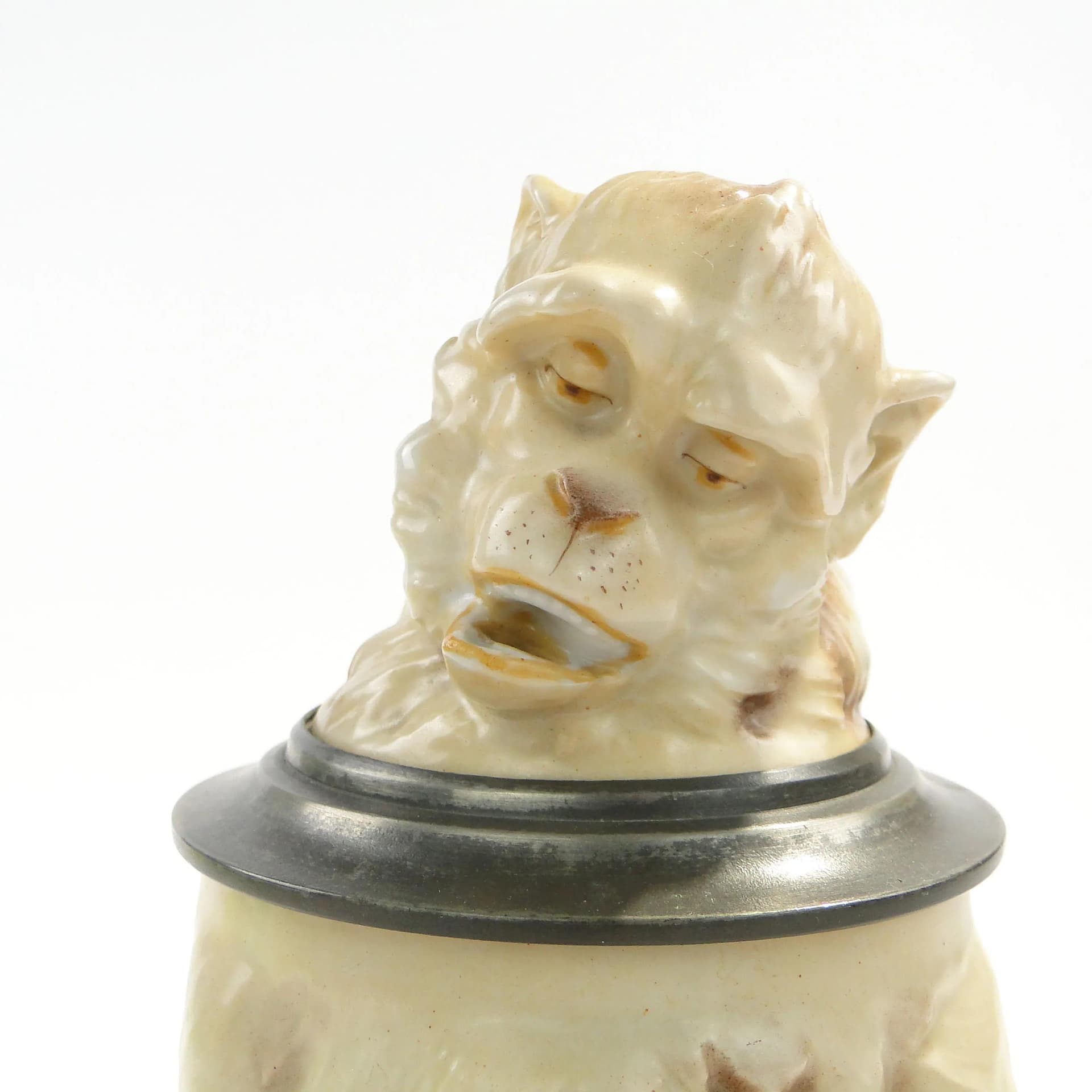 Figural beer stein, monkey, beige ceramic, Germany, early 20th c. - 163325