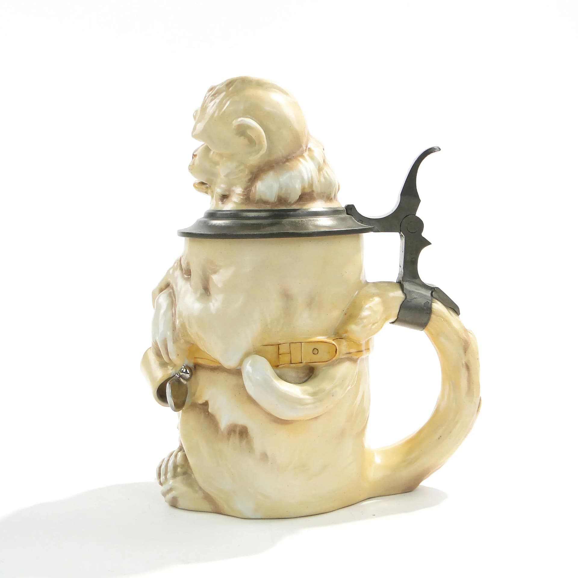 Figural beer stein, monkey, beige ceramic, Germany, early 20th c. - 163327