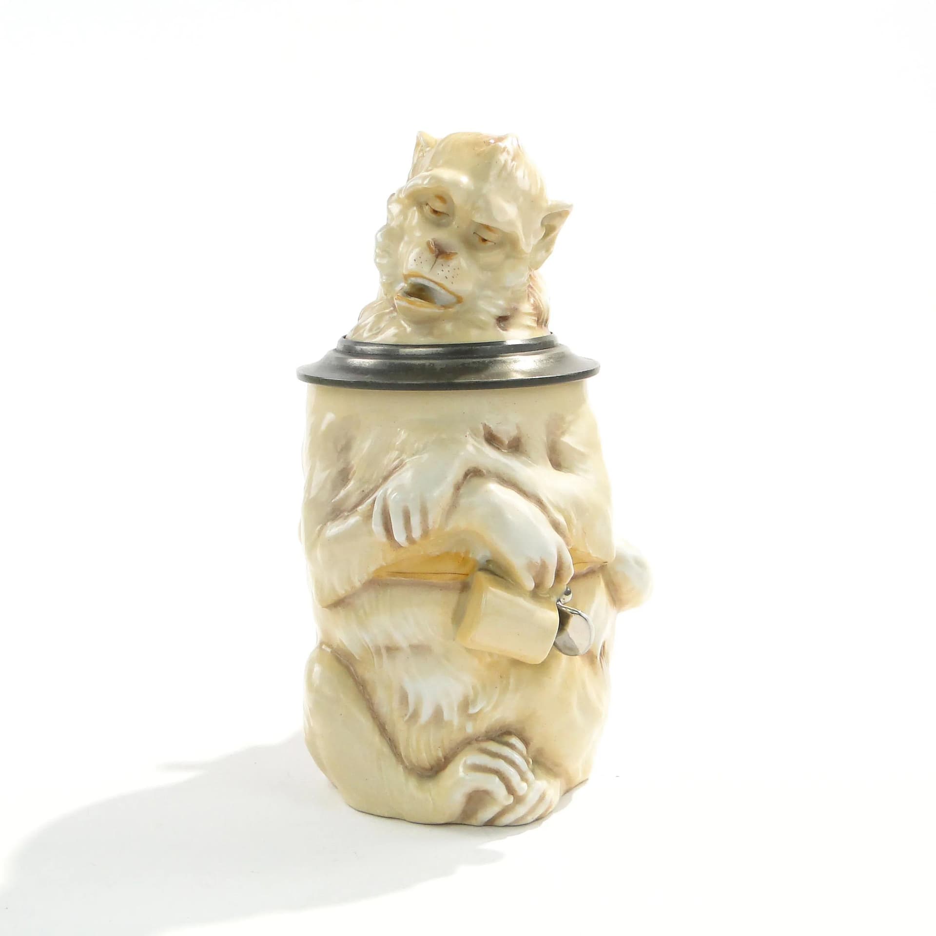 Figural beer stein, monkey, beige ceramic, Germany, early 20th c. - 163324