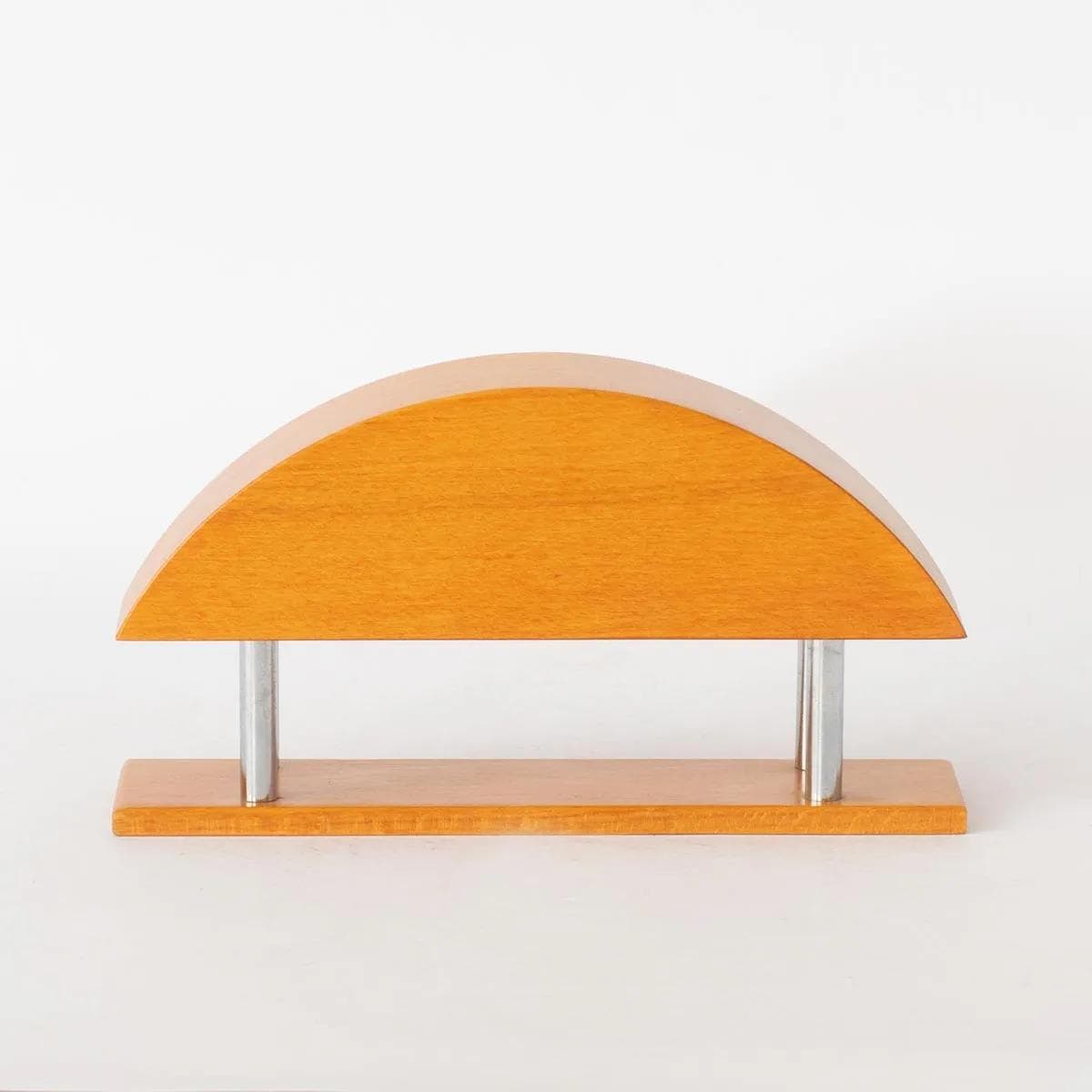 Desk Clock, white, wood, chrome metal, Germany, 1980s. - 161541