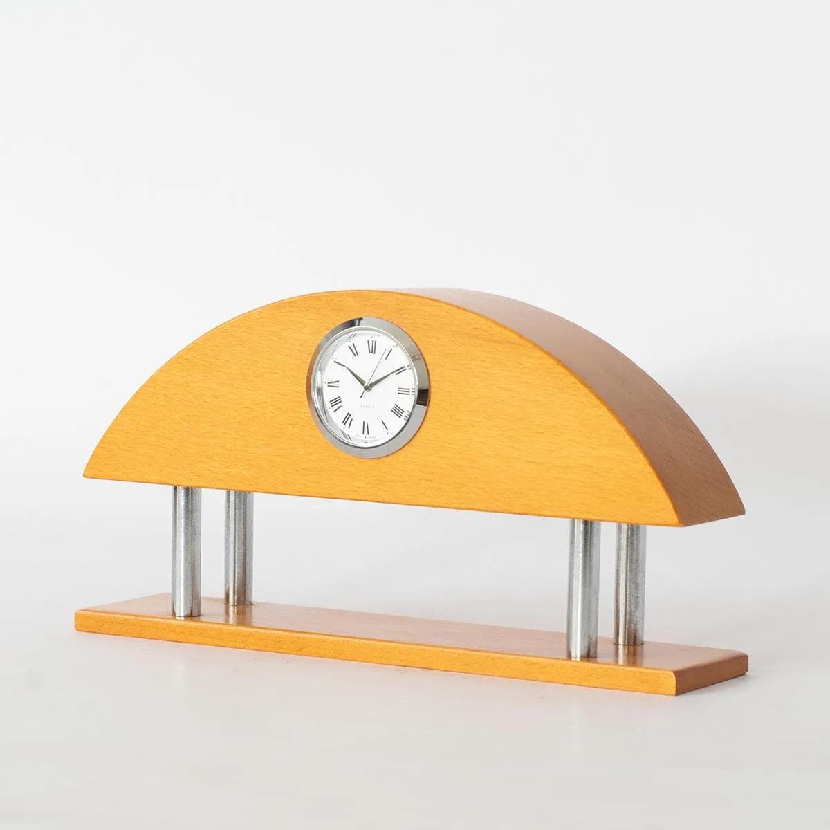Desk Clock, white, wood, chrome metal, Germany, 1980s. - 161540