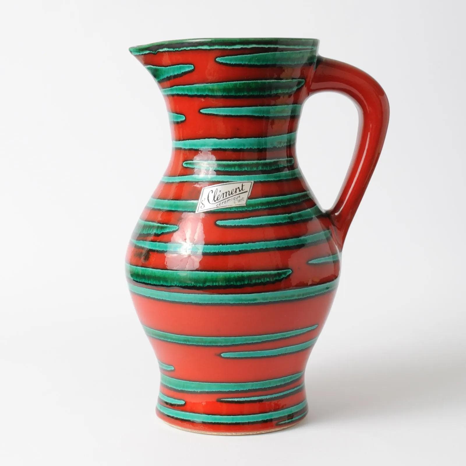 Pitcher Mephisto, red green, ceramics, Saint Clement, France, 1960s. - 161526