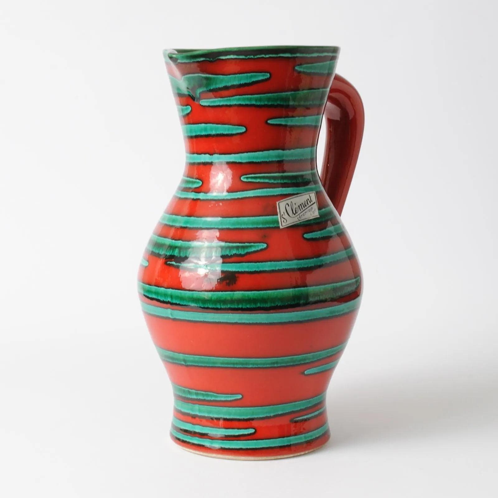 Pitcher Mephisto, red green, ceramics, Saint Clement, France, 1960s. - 161525