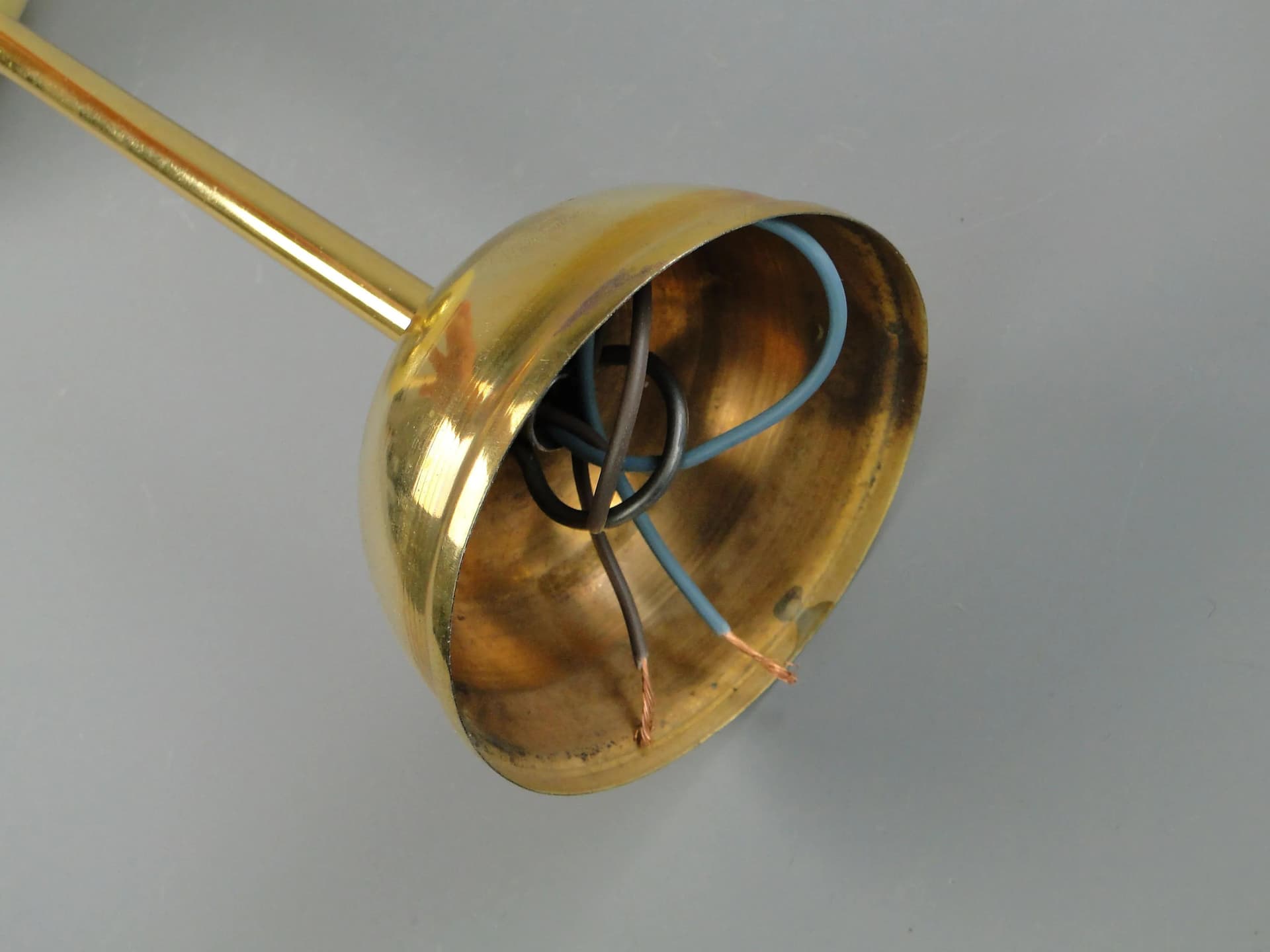 Pair of ceiling lamps, ecru glass, brass, Poland, 1950s. - 163291