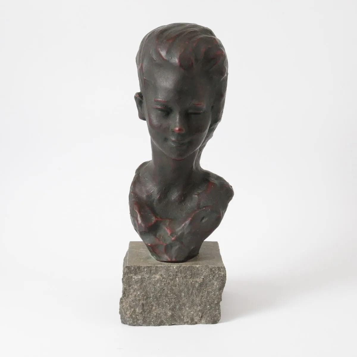 Bust of a Girl, brown ceramic, by E. Patris, Belgium, 1960s - 161508