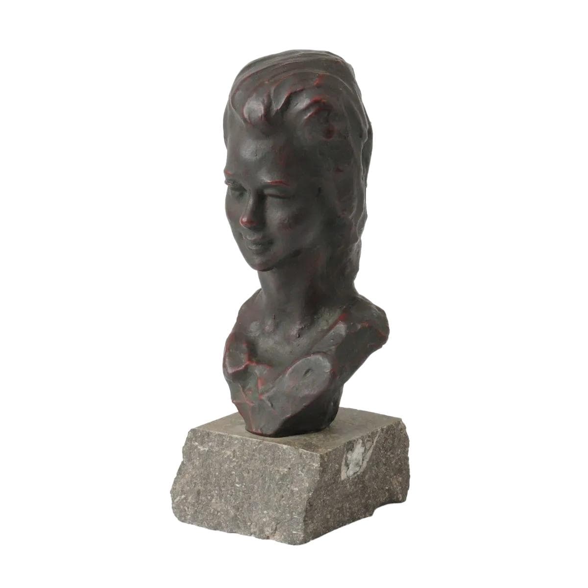 Bust of a Girl, brown ceramic, by E. Patris, Belgium, 1960s