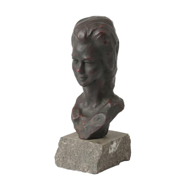 Bust of a Girl, brown ceramic, by E. Patris, Belgium, 1960s - DIMENSION