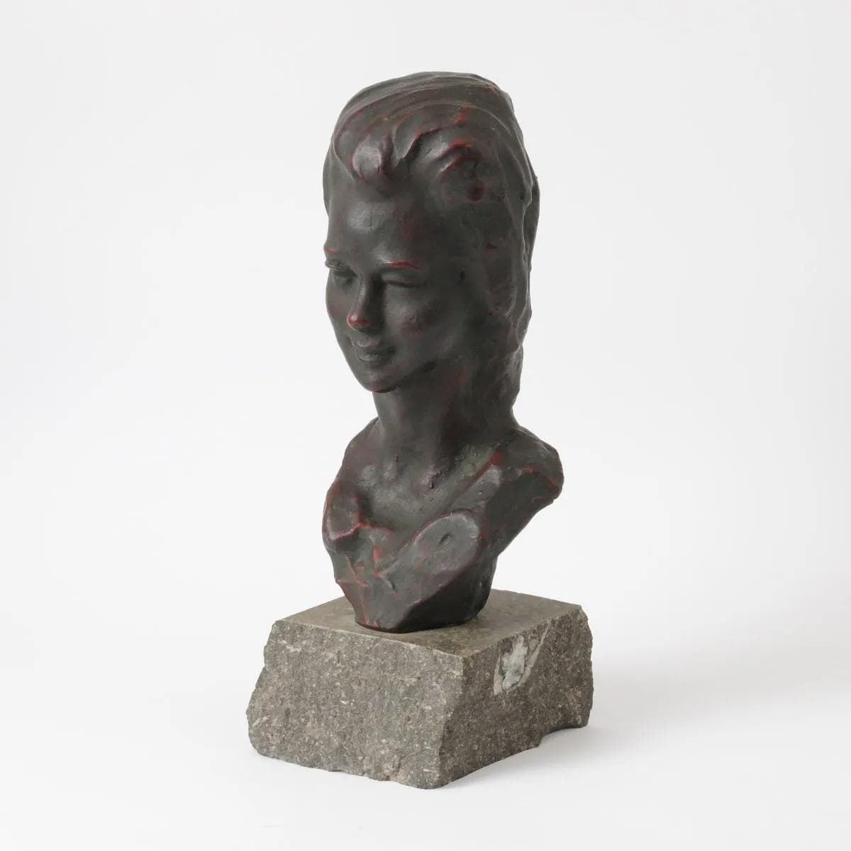 Bust of a Girl, brown ceramic, by E. Patris, Belgium, 1960s - 161509