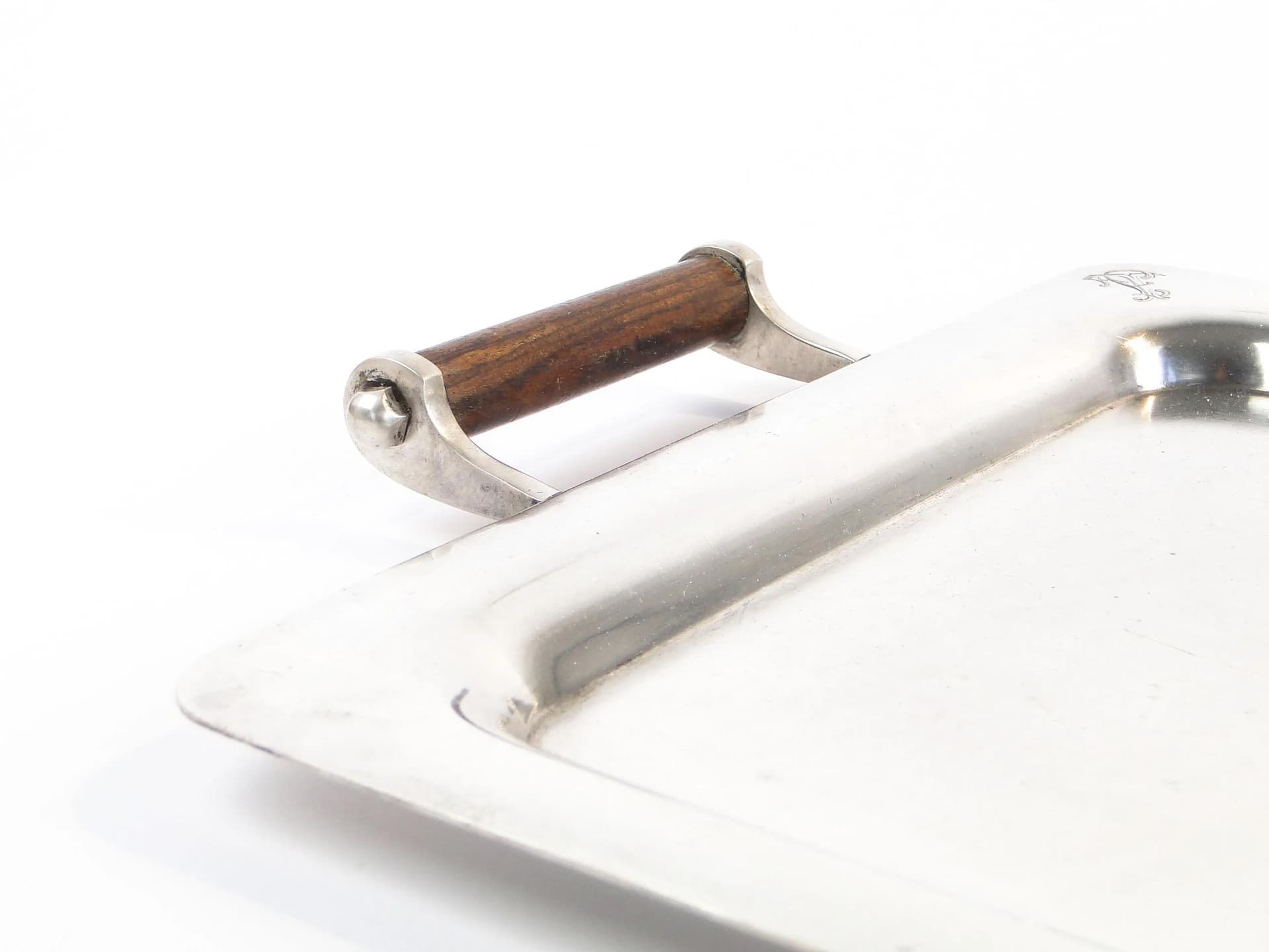 Taca Art déco, mosiądz srebrzony, uchwyty heban, Norblin, Polska, lata 20. - 10451