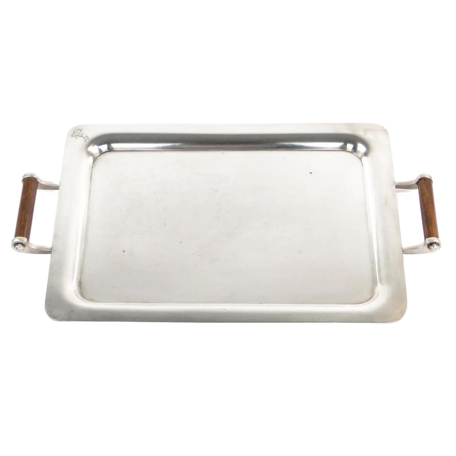 Taca Art déco, mosiądz srebrzony, uchwyty heban, Norblin, Polska, lata 20.