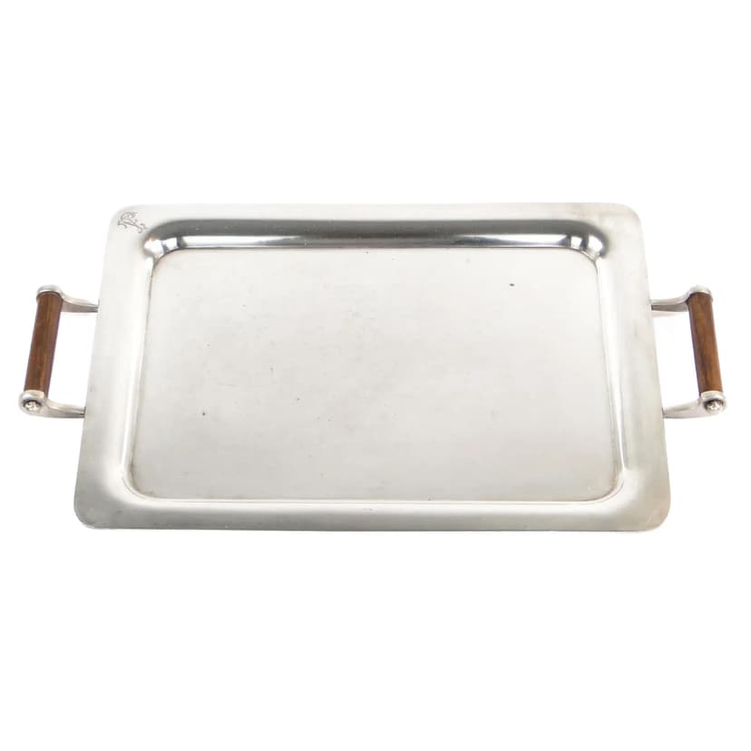 Taca Art déco, mosiądz srebrzony, uchwyty heban, Norblin, Polska, lata 20.