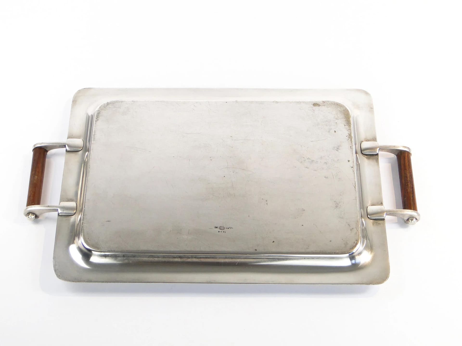 Taca Art déco, mosiądz srebrzony, uchwyty heban, Norblin, Polska, lata 20. - 10453