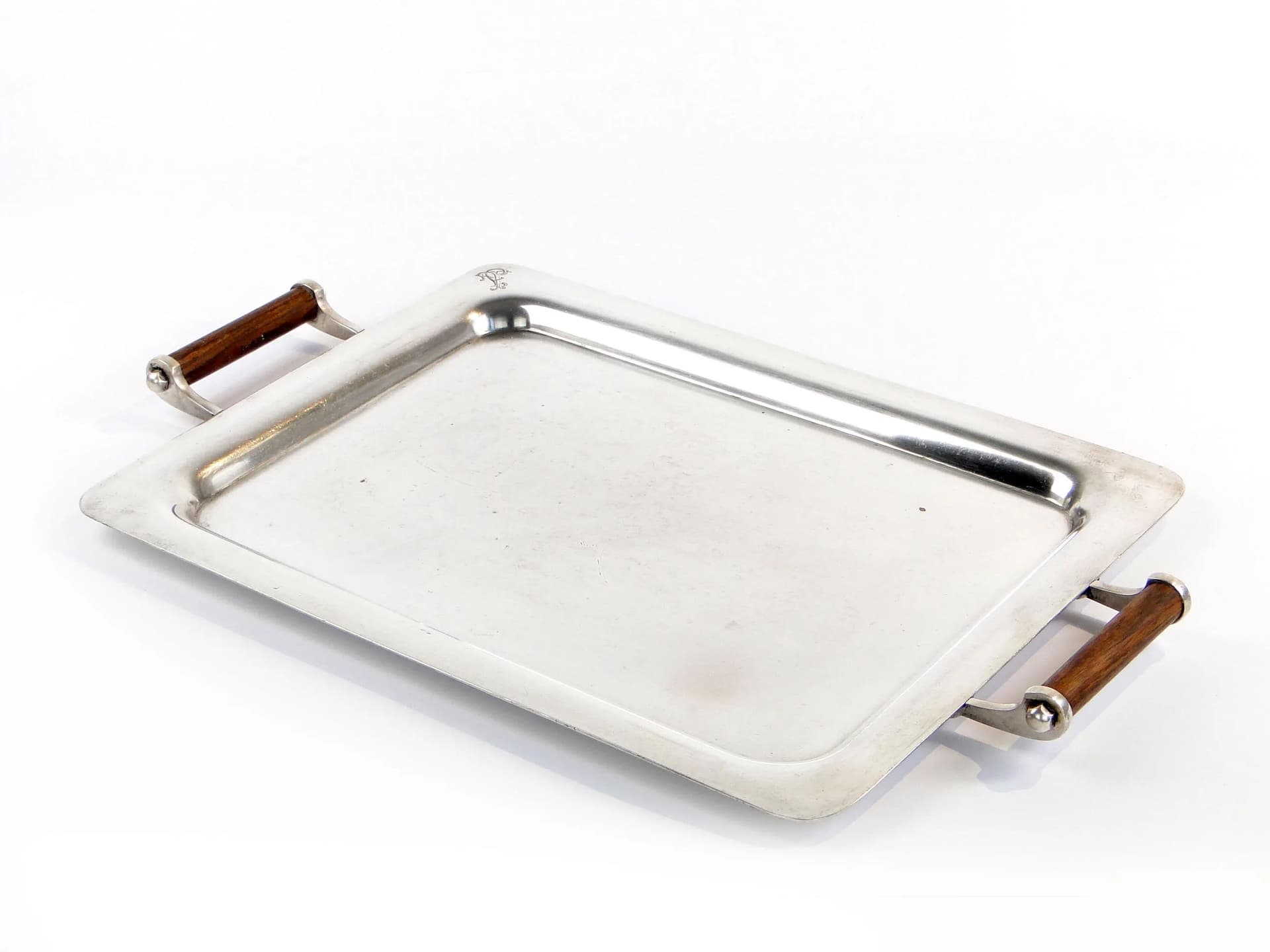 Taca Art déco, mosiądz srebrzony, uchwyty heban, Norblin, Polska, lata 20. - 10449