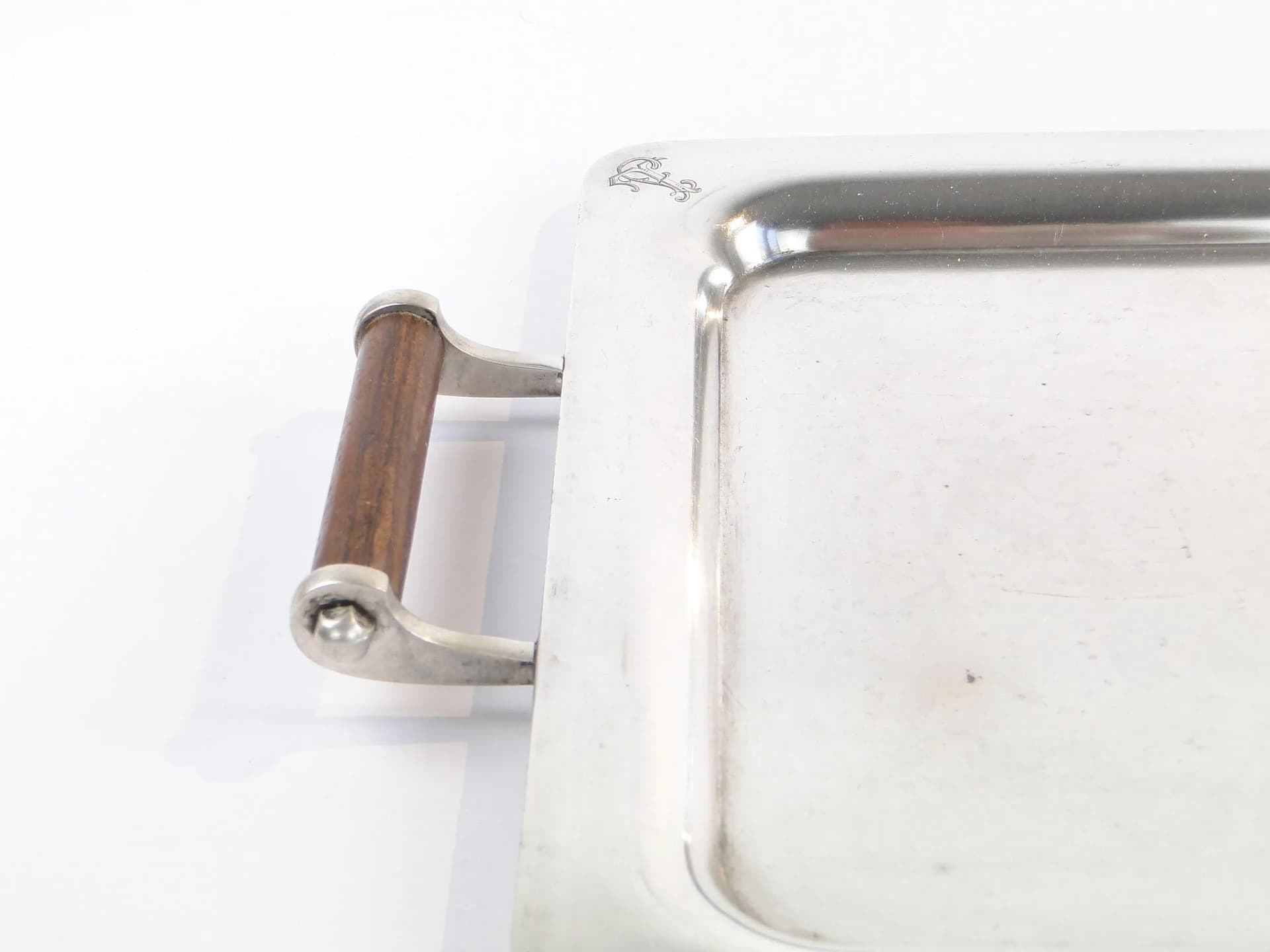 Taca Art déco, mosiądz srebrzony, uchwyty heban, Norblin, Polska, lata 20. - 10447