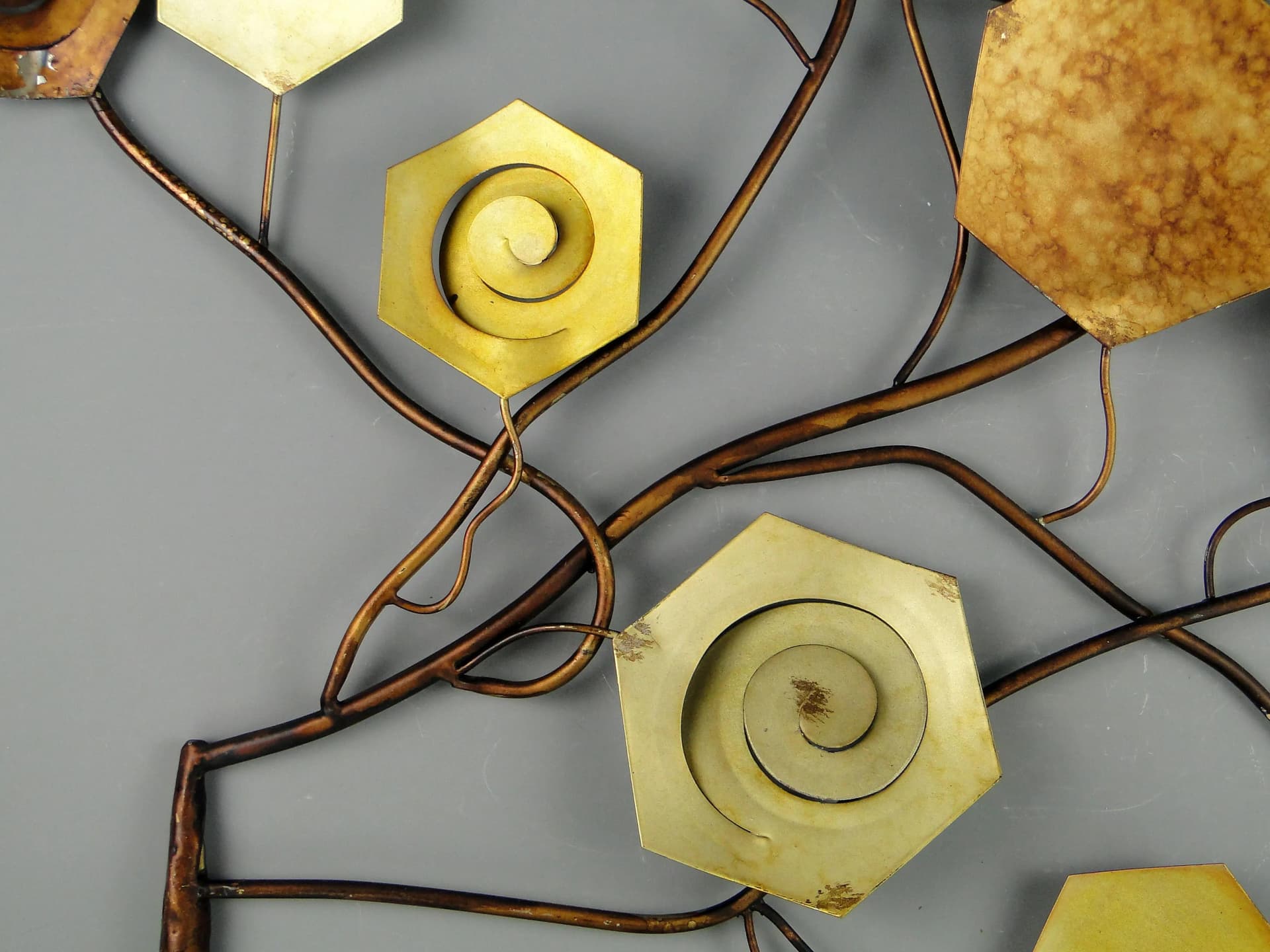 Rzeźba ścienna, drzewo, metal miedziany mosiądz, proj. C. Jere, USA, lata 70. - 163247