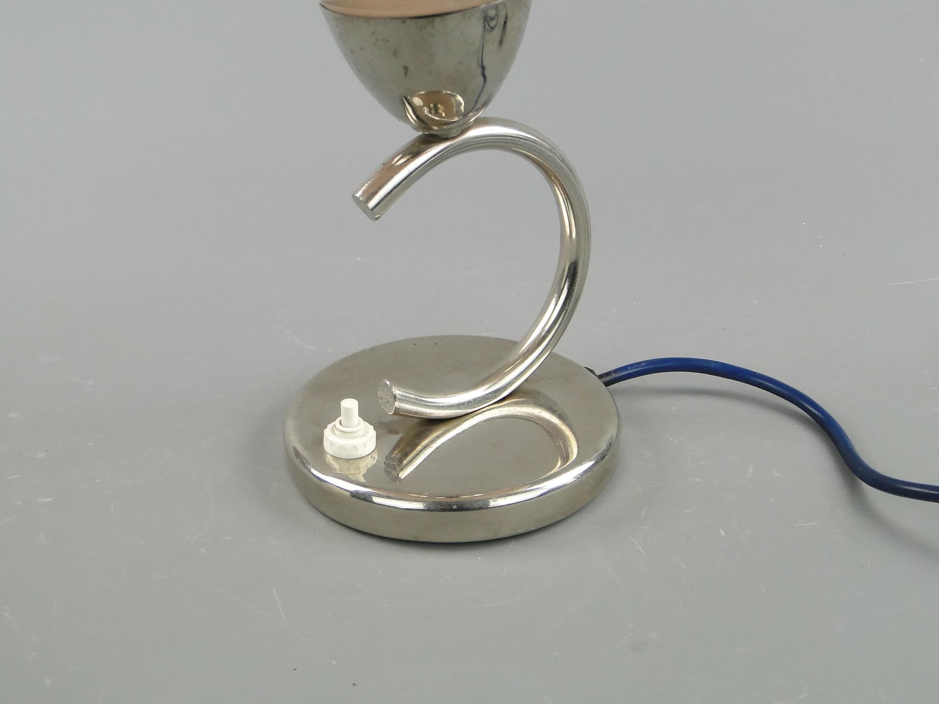 Table Lamp, Art Deco, nickel-plated steel, pink glass, Poland, 1930s. - 163226