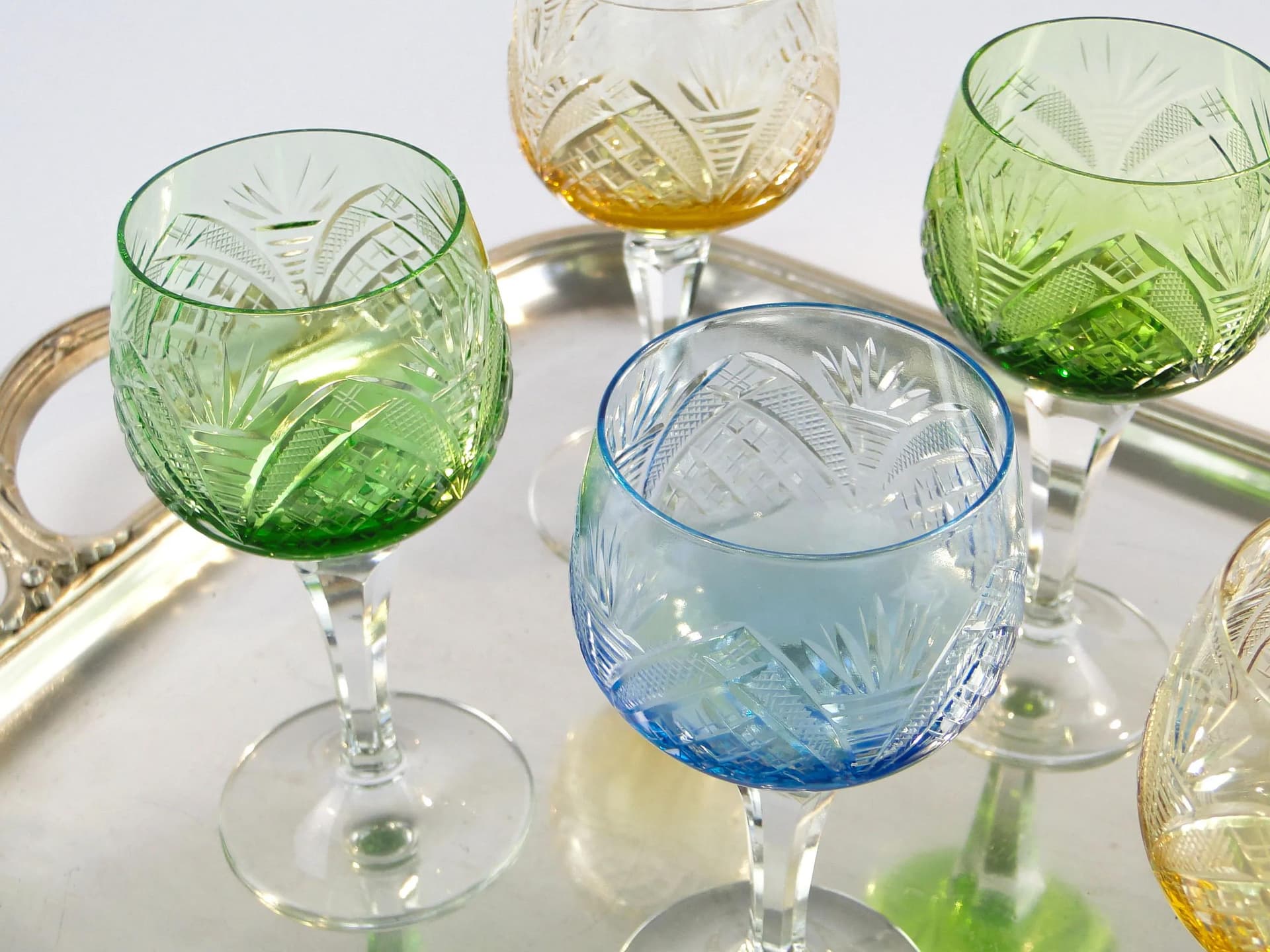 Set of Art Deco Wine Glasses, multicolor, crystal, Poland, 1920s - 10442