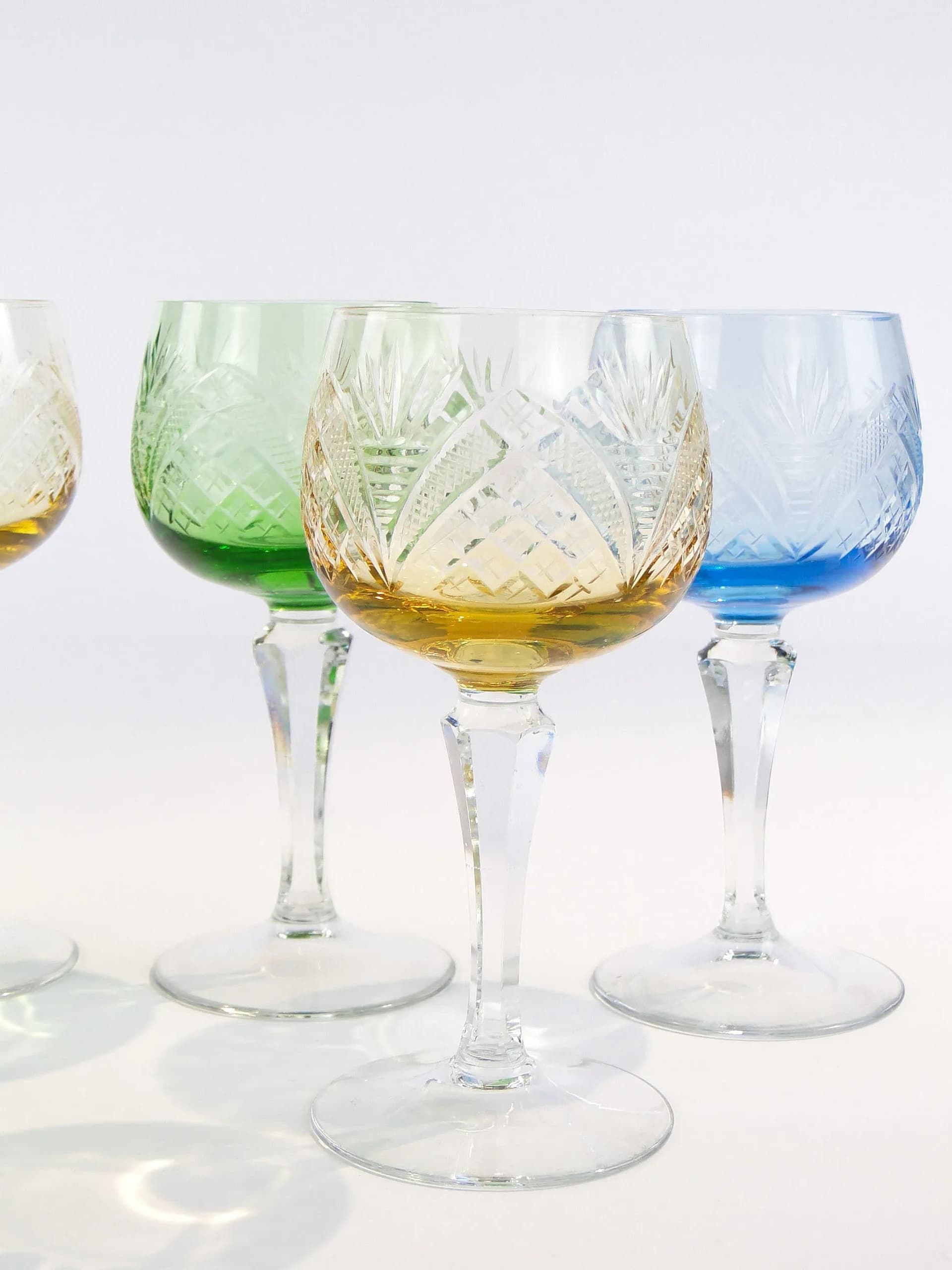 Set of Art Deco Wine Glasses, multicolor, crystal, Poland, 1920s - 10438