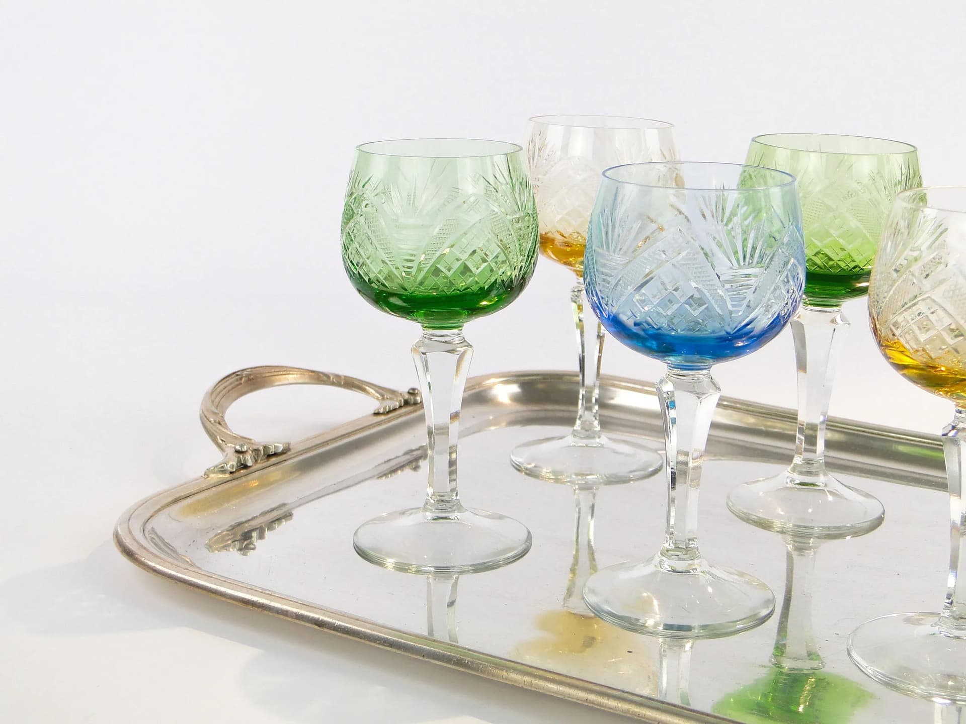 Set of Art Deco Wine Glasses, multicolor, crystal, Poland, 1920s - 10443