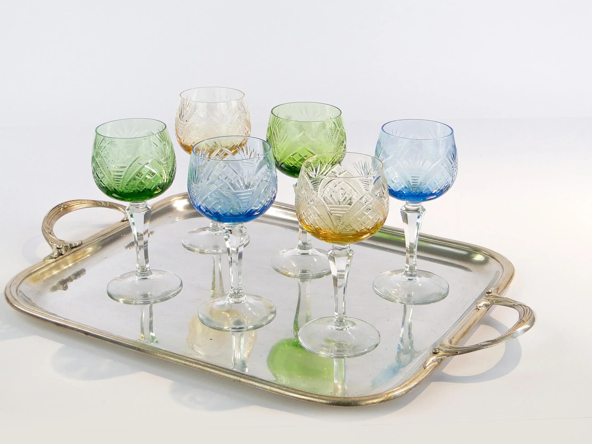 Set of Art Deco Wine Glasses, multicolor, crystal, Poland, 1920s - 10441