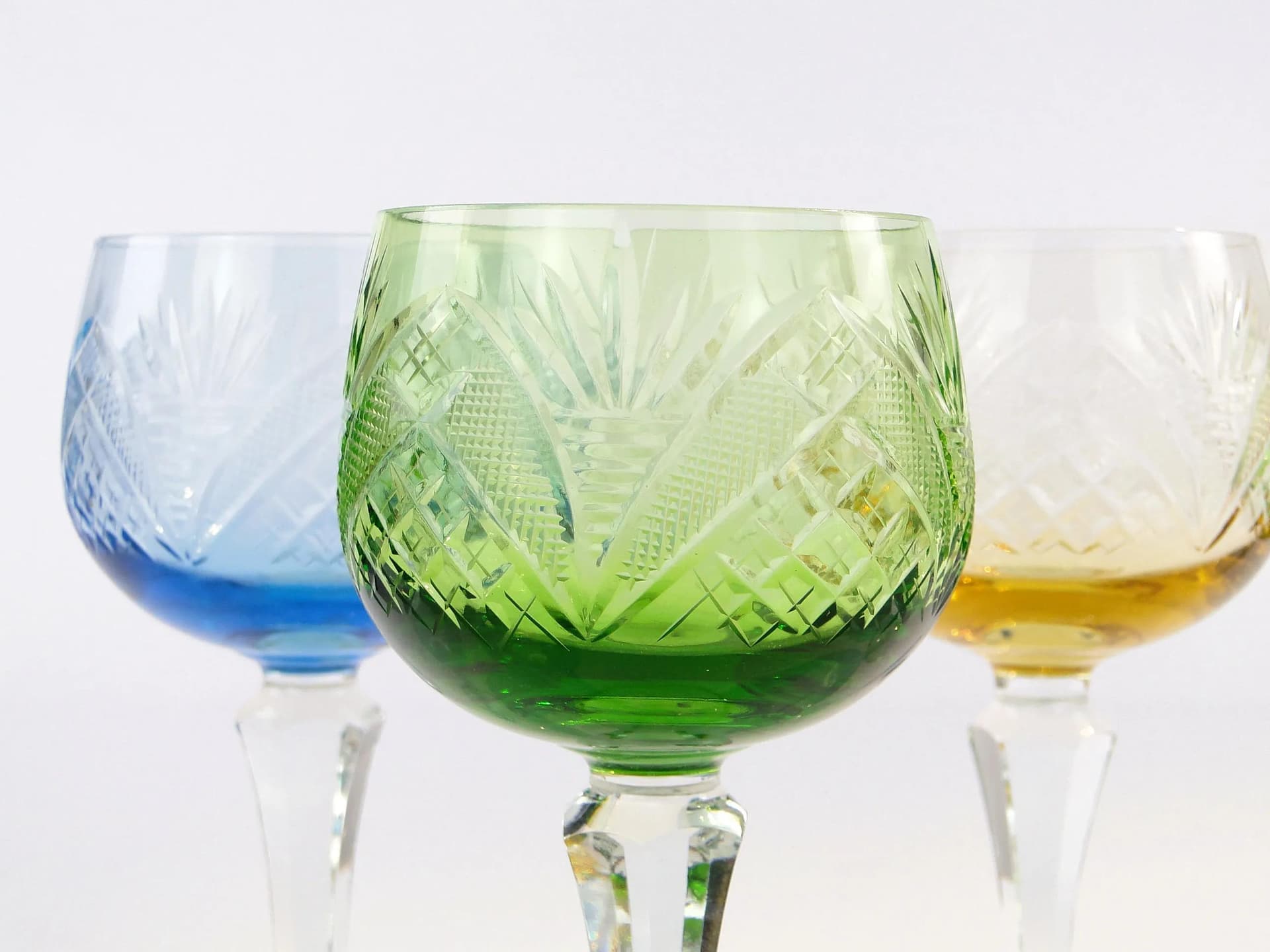 Set of Art Deco Wine Glasses, multicolor, crystal, Poland, 1920s - 10439