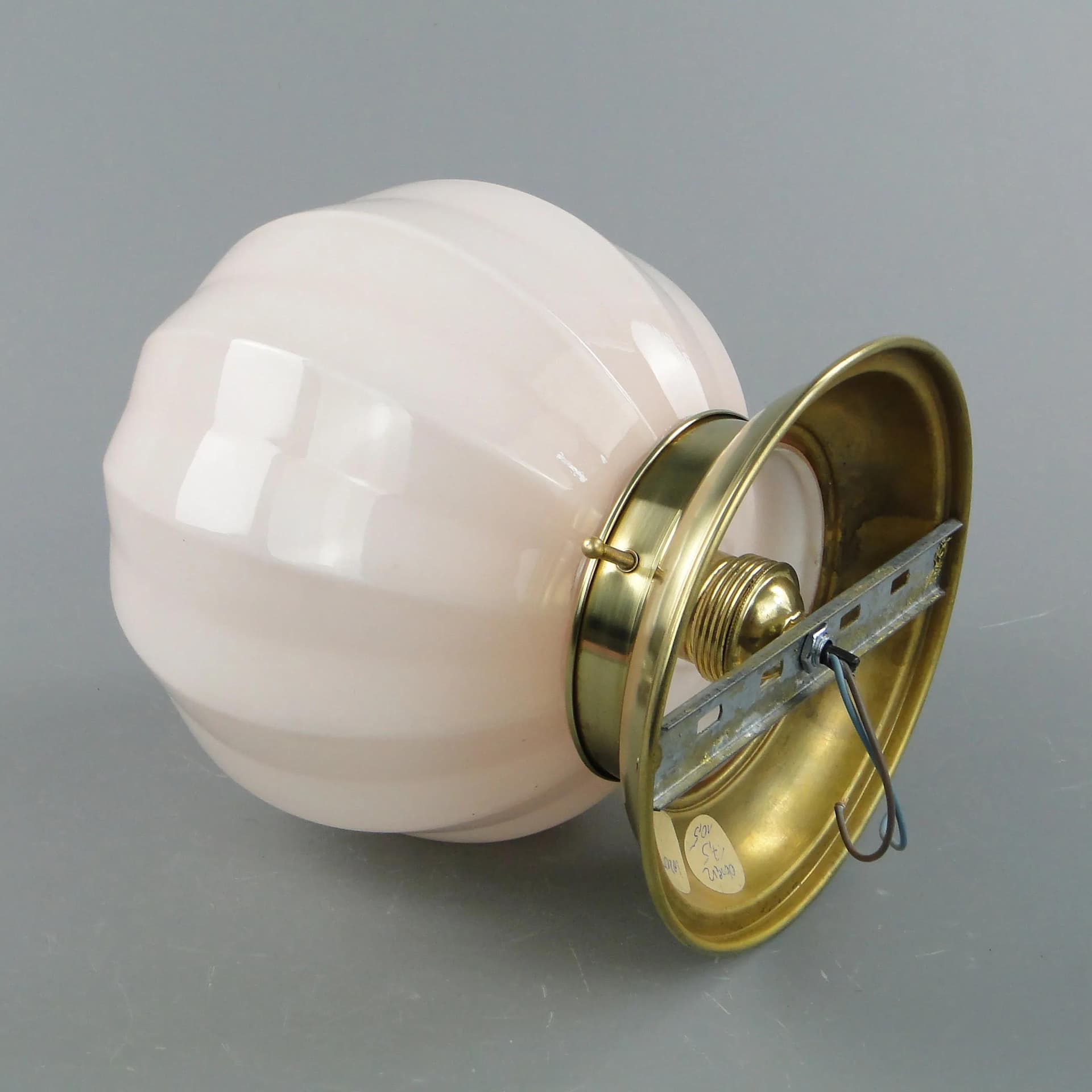 Eclectic ceiling light, pink glass, brass, Poland, 1940s. - 163216