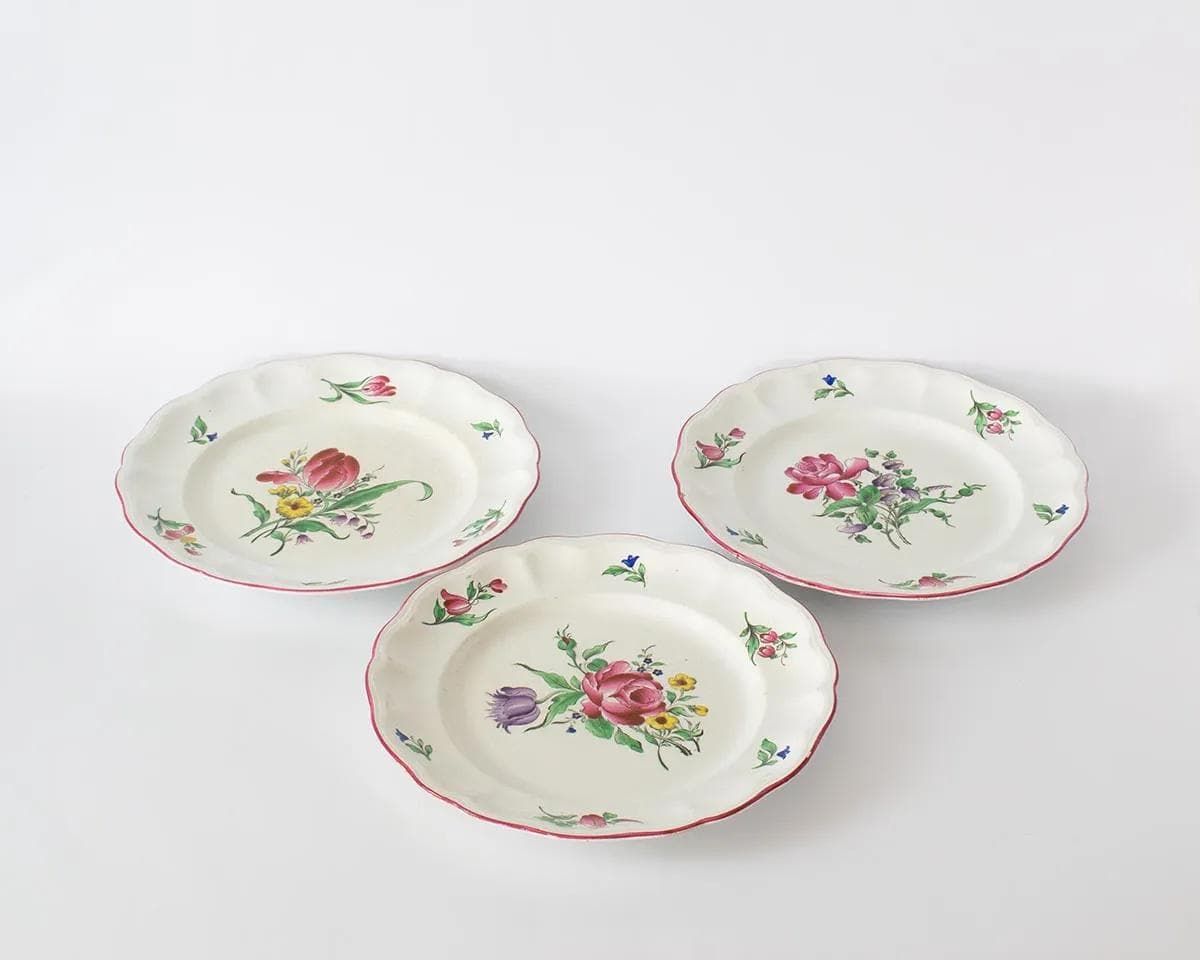 Komplet trzech talerzy, Luneville, fajans biały, Francja, XIX w. - 161419