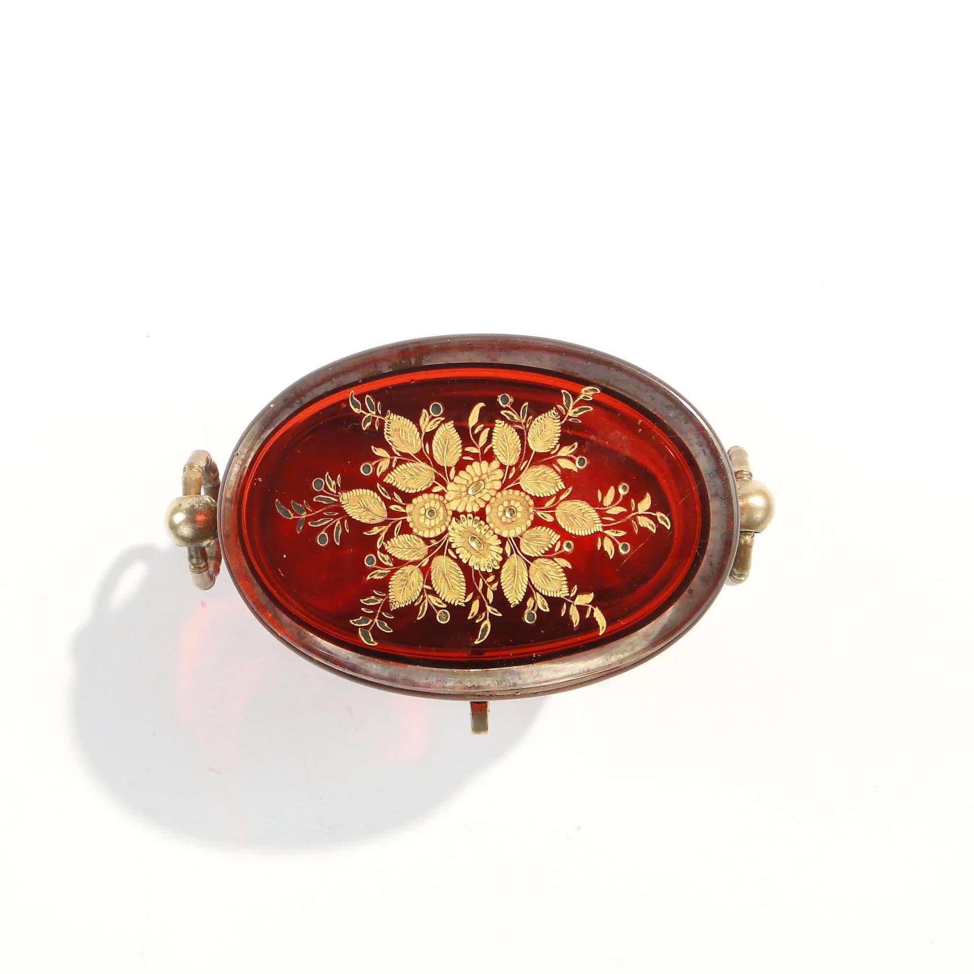 Pudełko eliptyczne Biedermeier, czerwone, szkło kryształowe, Czechy, XIX wiek - 163167