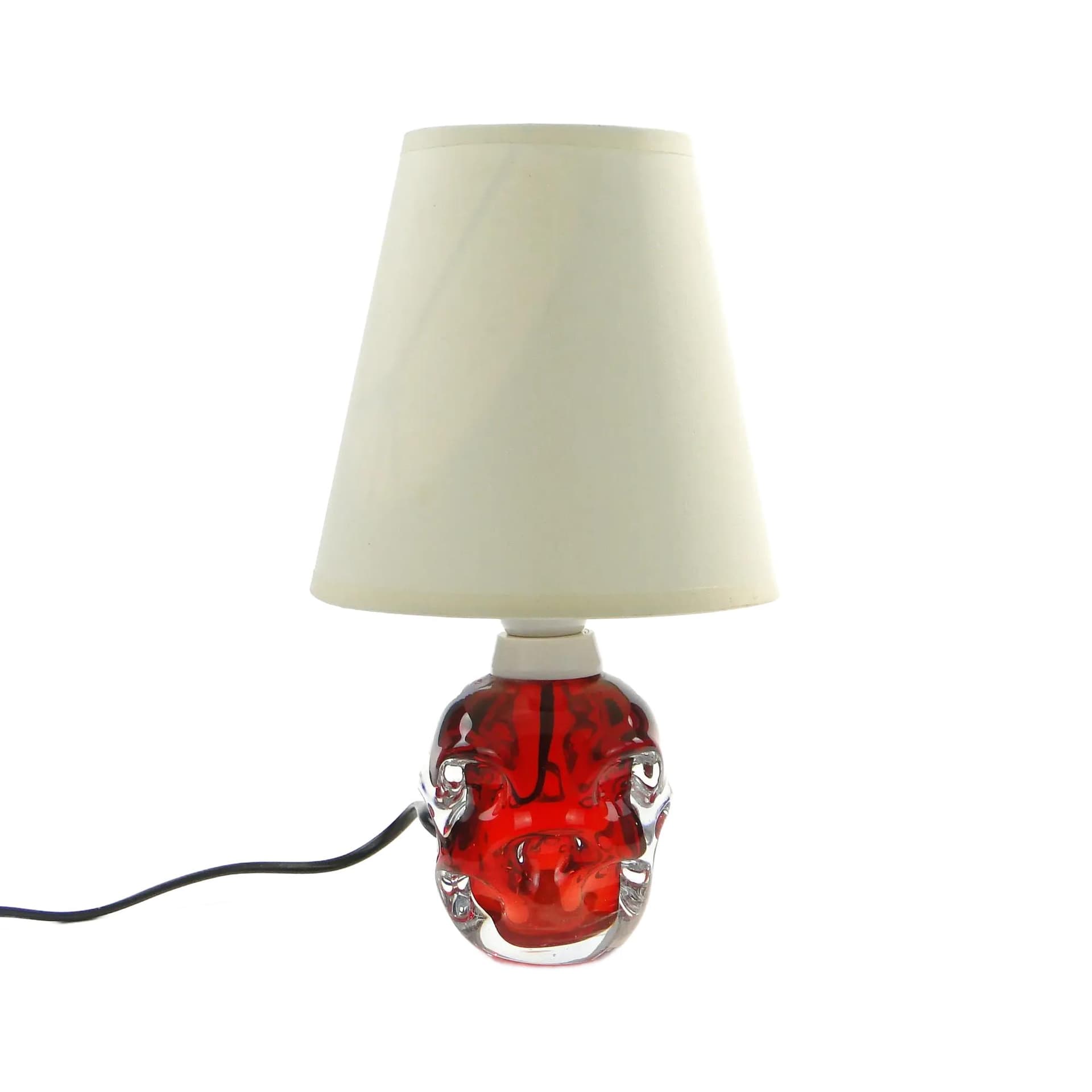 Lampa stołowa, szkło czerwony, Val St Lambert, Belgia, lata 60.