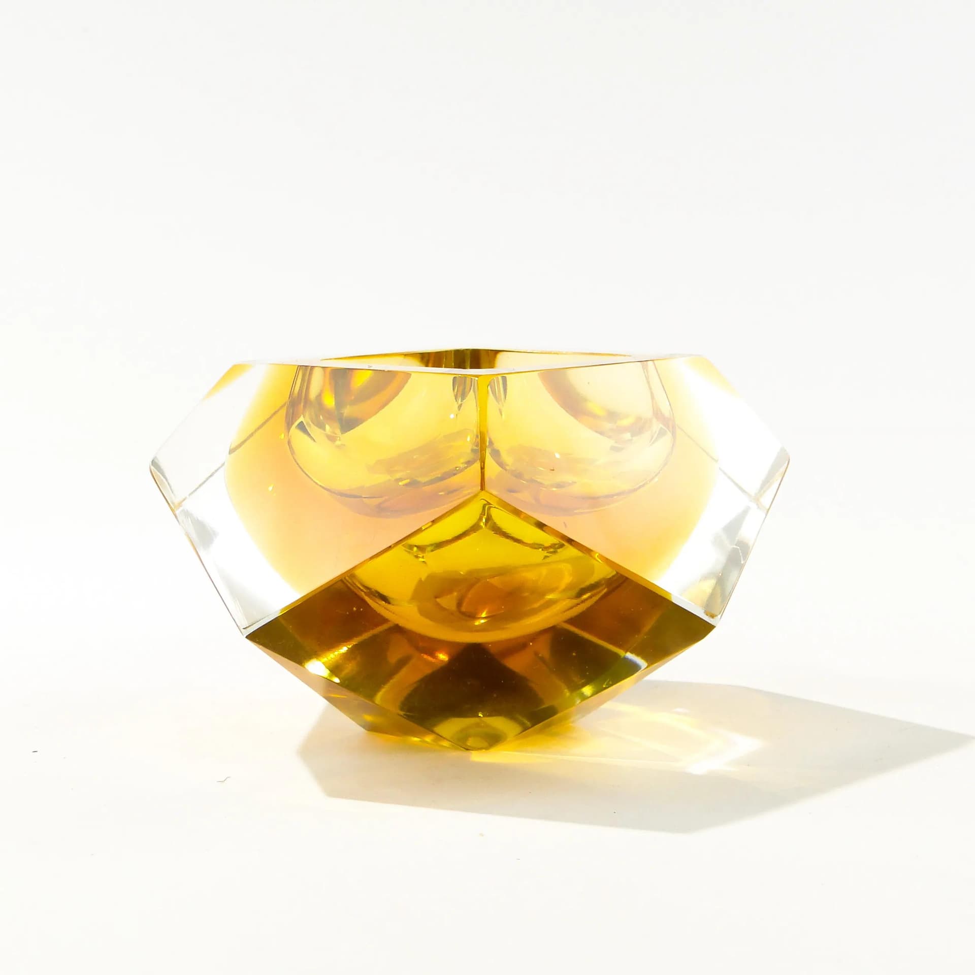 Decorative Bowl Mandruzatto, orange transparent yellow, crystal glass, Italy, 1950s. - 163109
